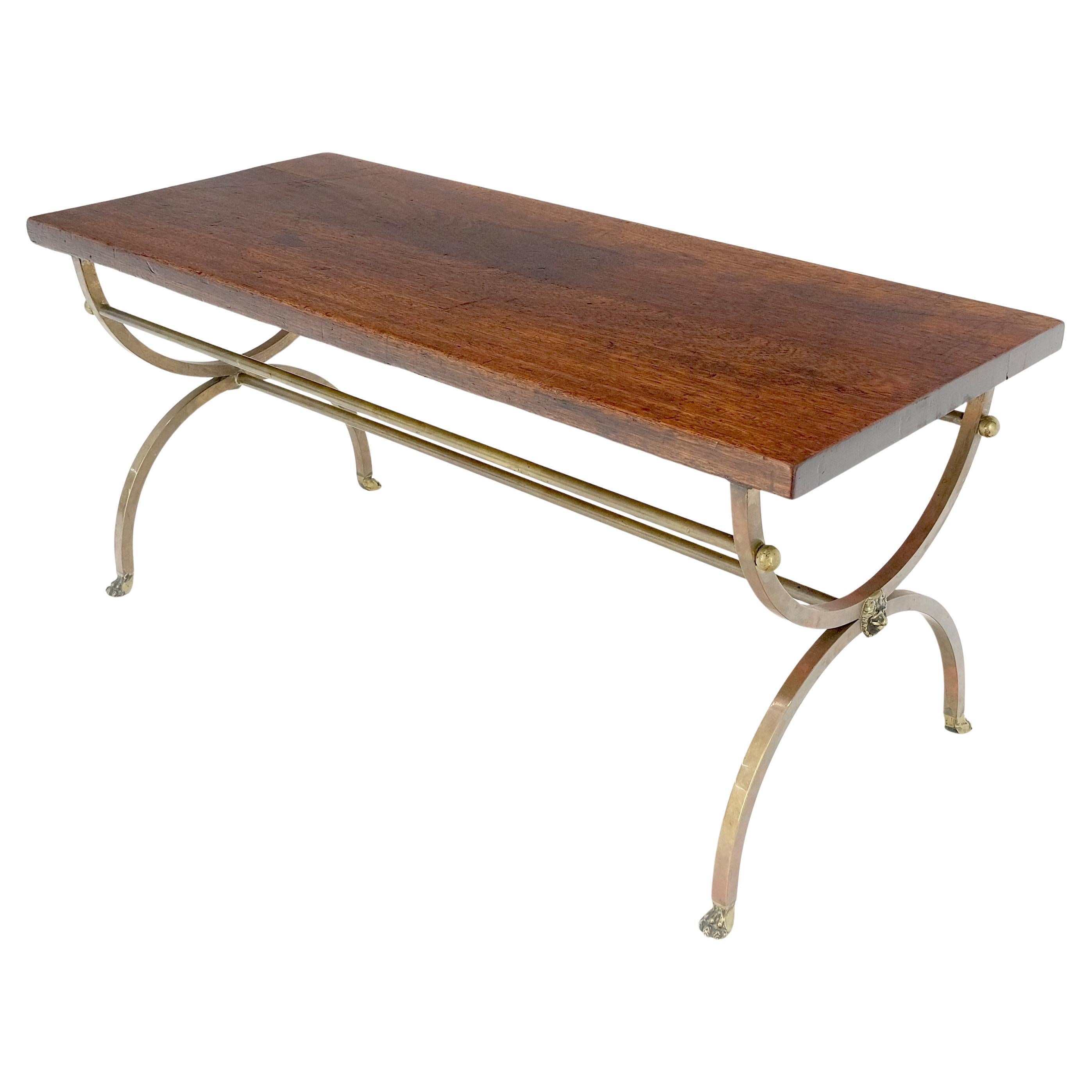 1920 Petite table basse rectangulaire en laiton massif, pieds griffes, plateau en Oak Oak NICE