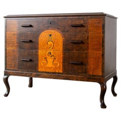 Petit meuble suédois marqueté à 3 tiroirs avec clé Carl Malmsten des années 1920