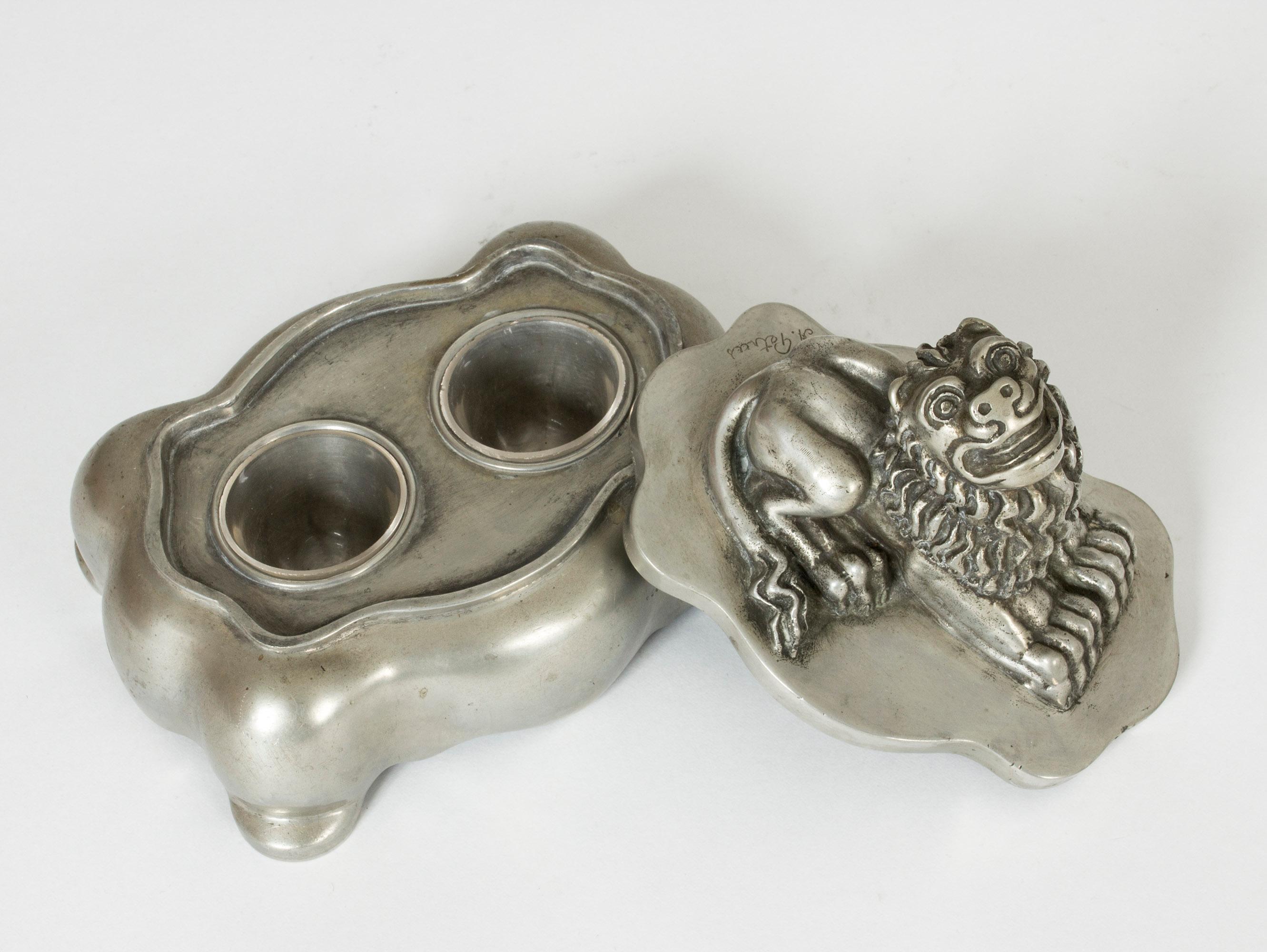 1920s Pewter Inkwell by Anna Petrus 1