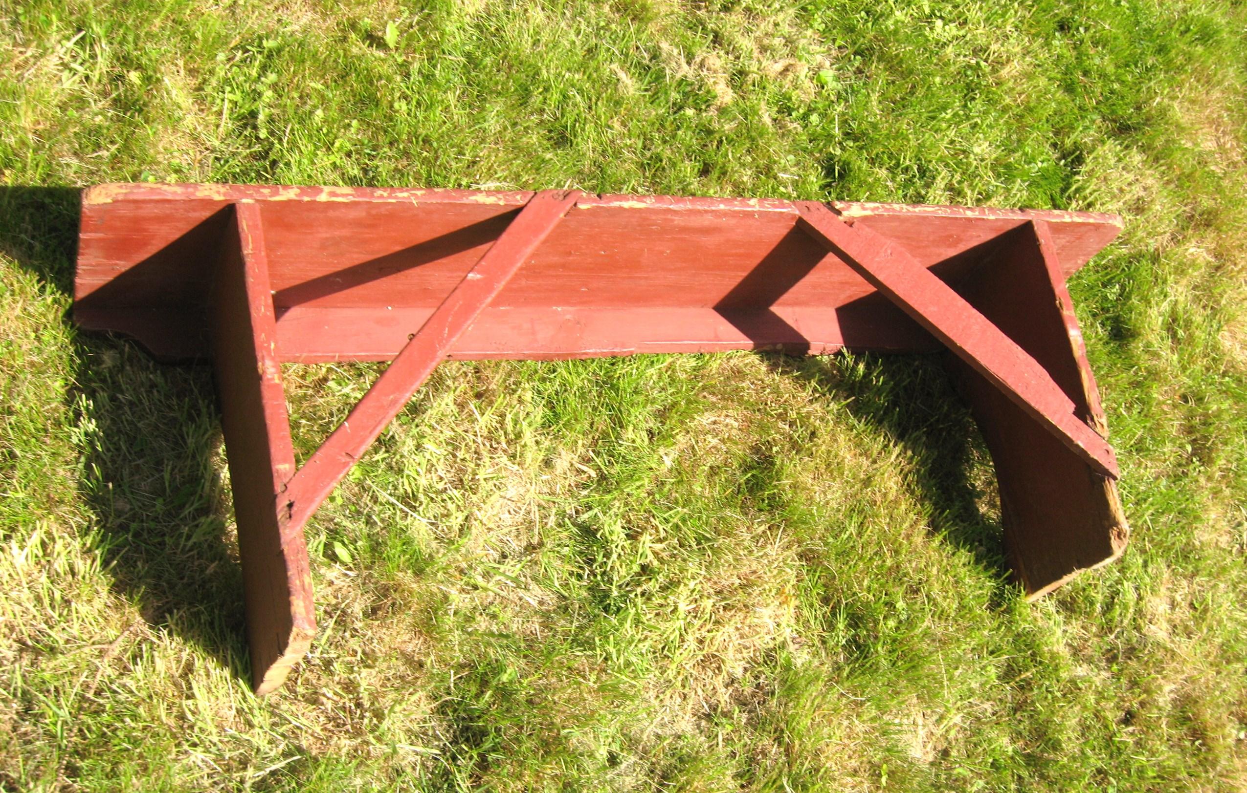 1920s Pine Bench in Great Original Barn Red Paint For Sale 2
