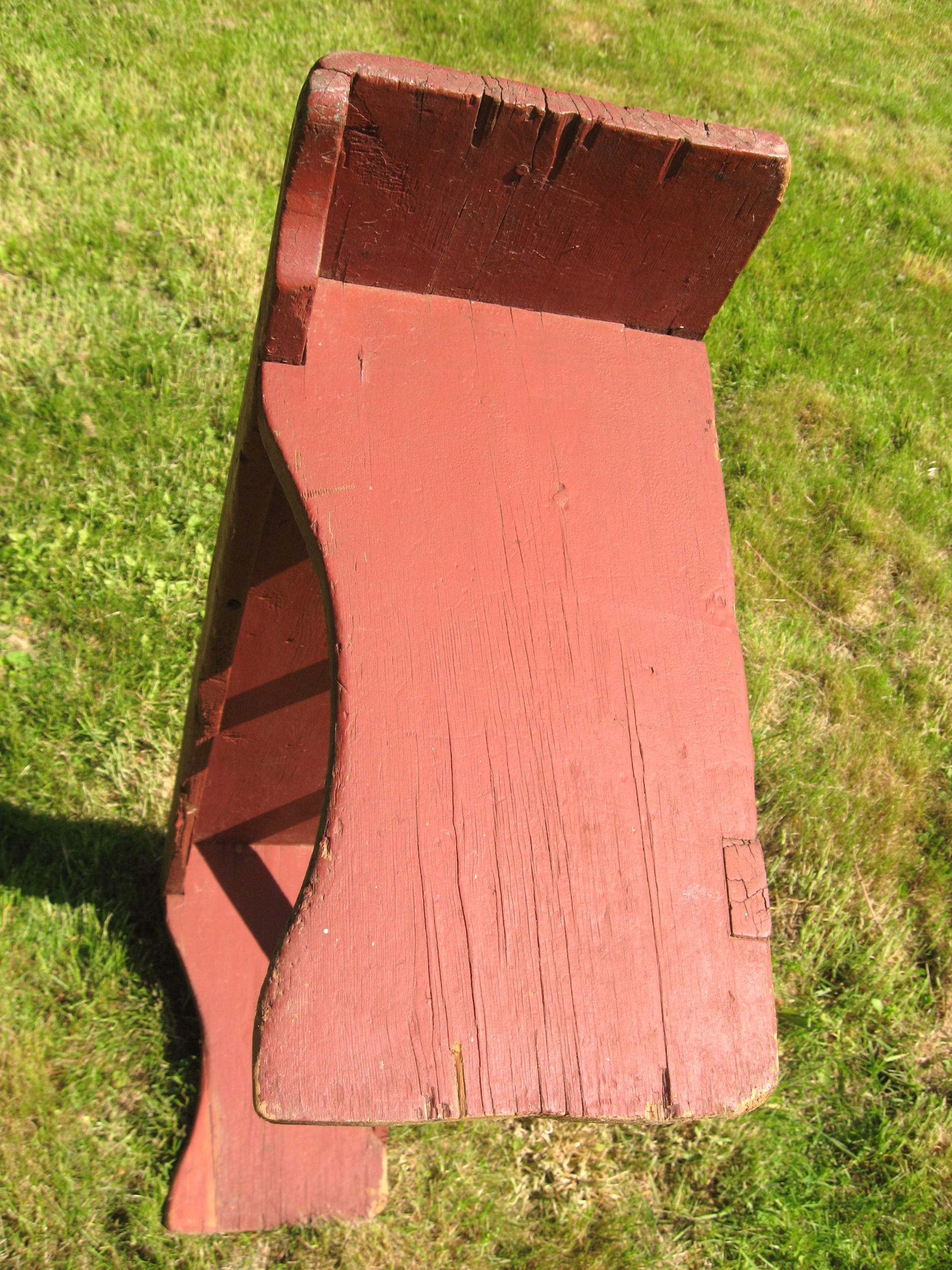Early 20th Century 1920s Pine Bench in Great Original Barn Red Paint For Sale