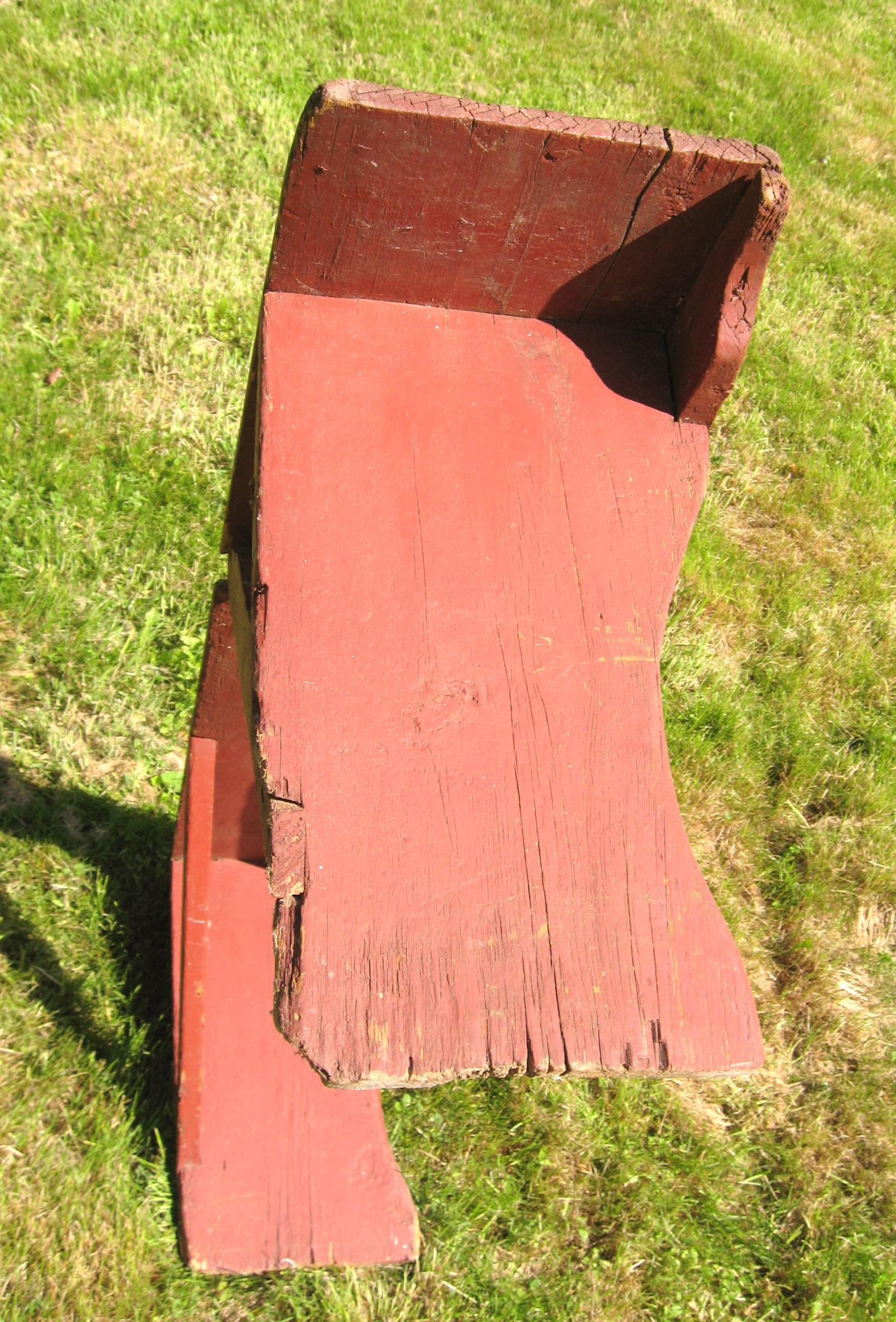 Wood 1920s Pine Bench in Great Original Barn Red Paint For Sale