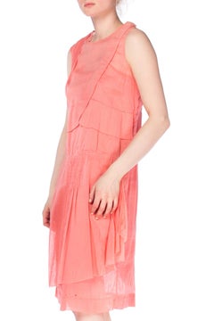 1920S Pink Cotton Ruffle Front Day Dress