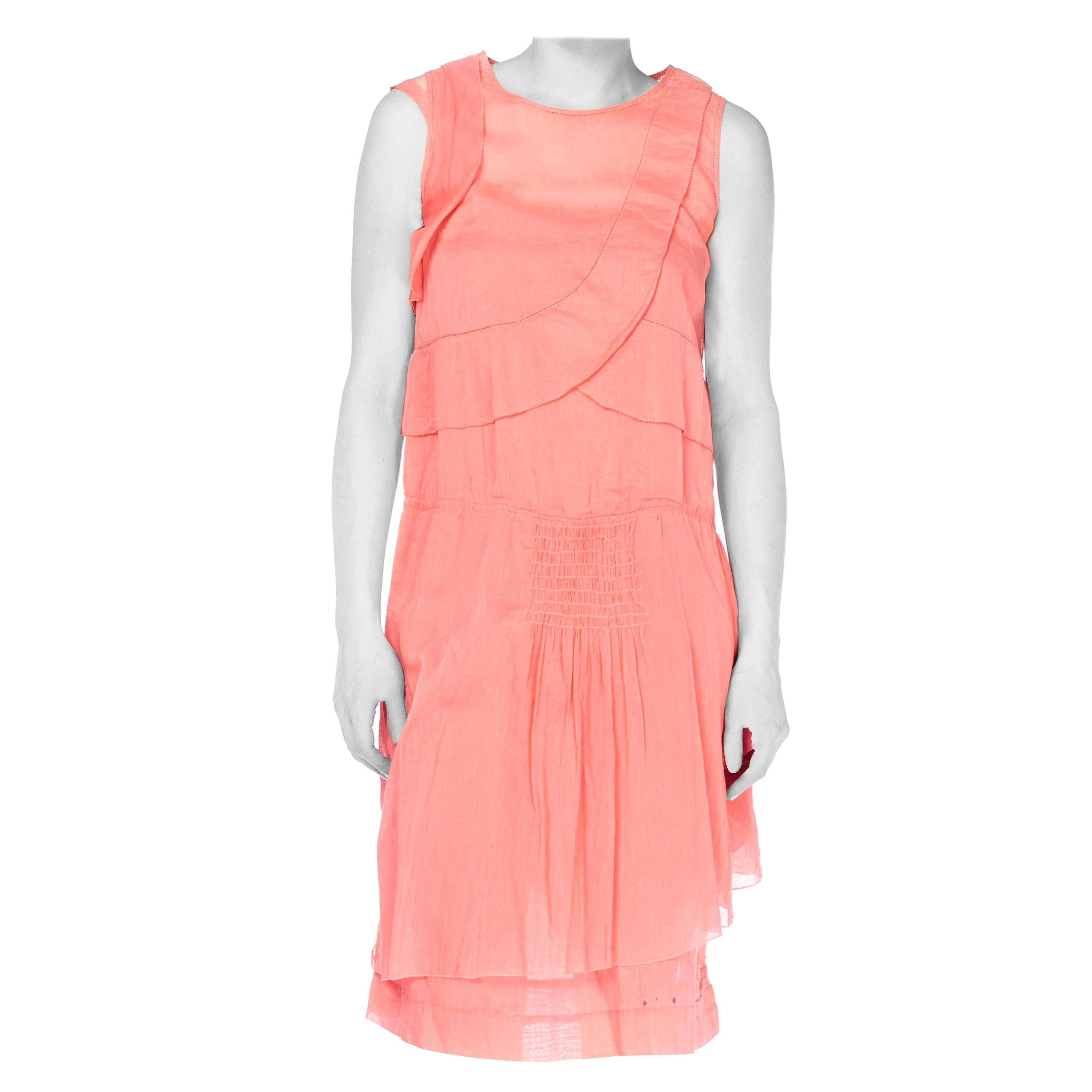 1920S Pink Cotton Ruffle Front Day Dress