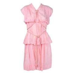 1920s Vintage Pink Dress in Grecian Style Fine Cotton Voile With Satin Rope Cord