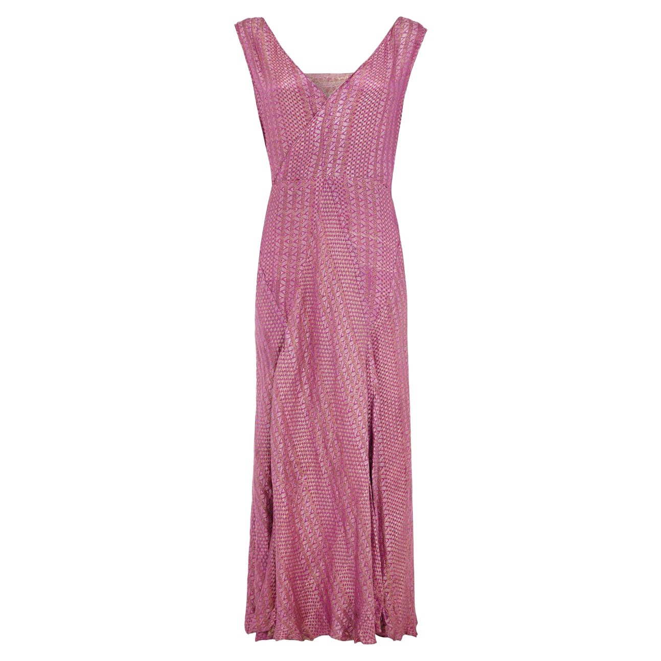 1920s Pink Full Length Lamé Flapper Dress