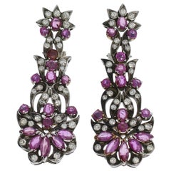 Antique 1920s Pink Sapphire Diamond Silver Dangle Earrings