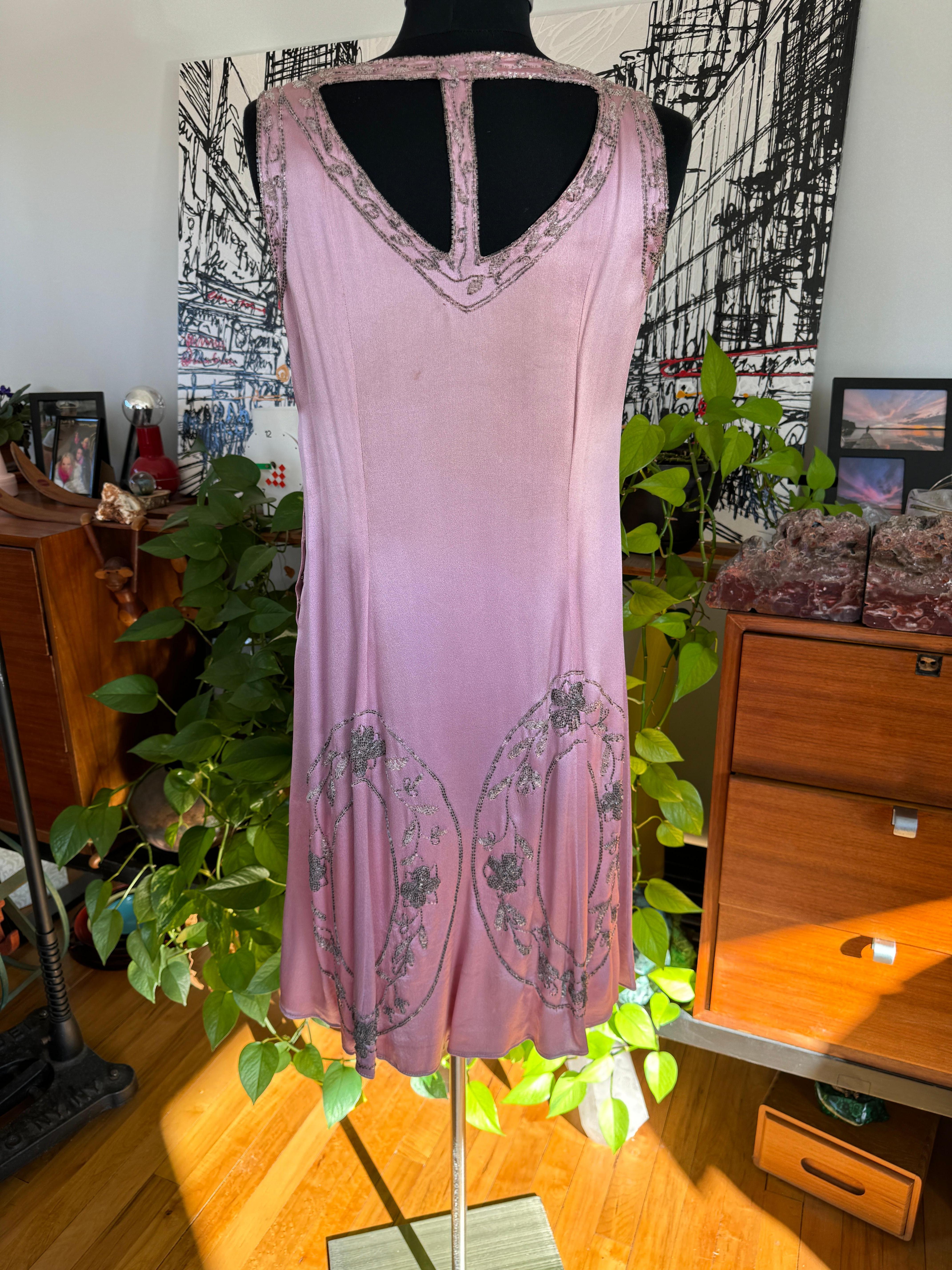 Pink Silk Dress Hand Beaded 