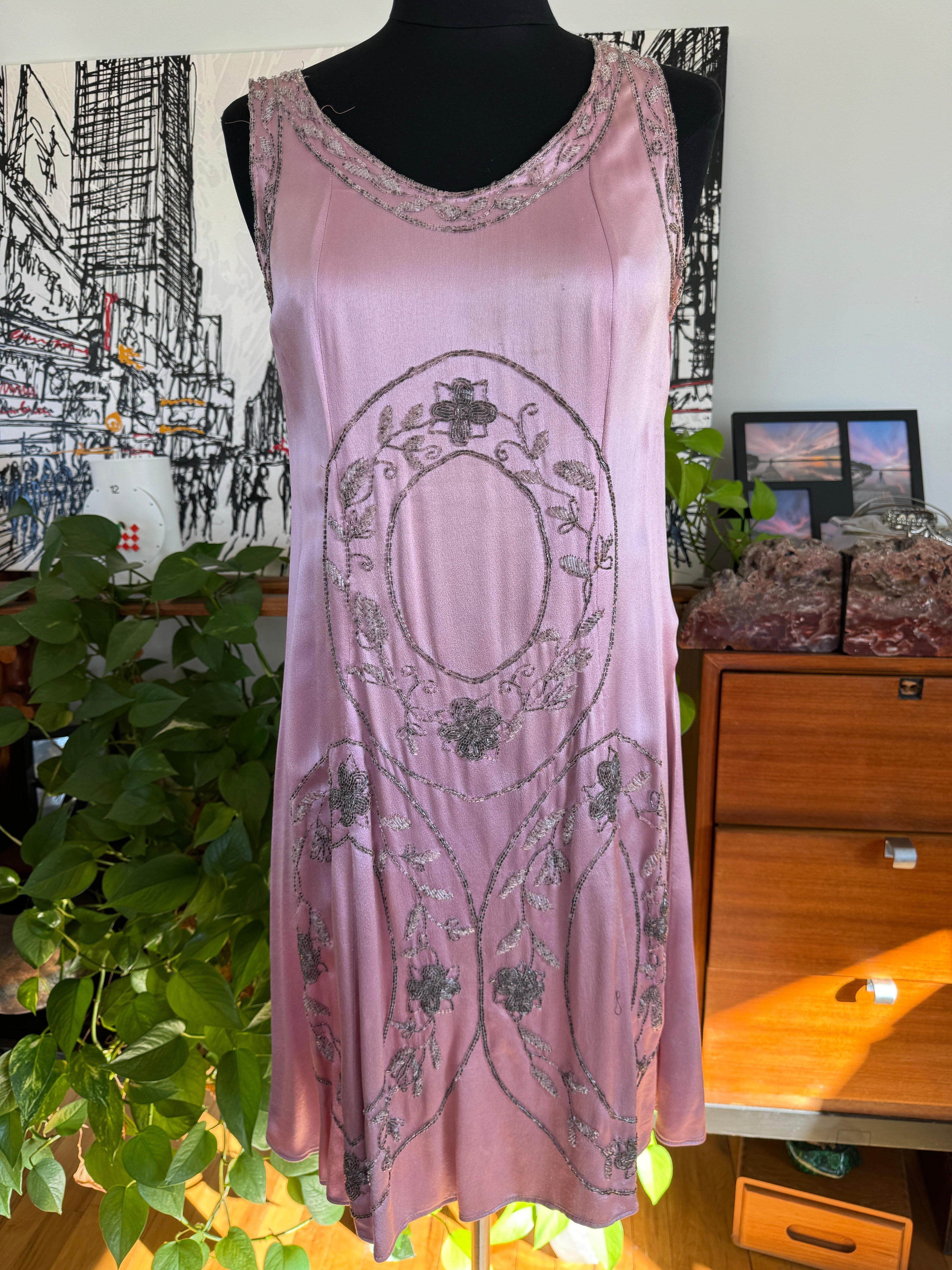 Pink Silk Dress Hand Beaded 