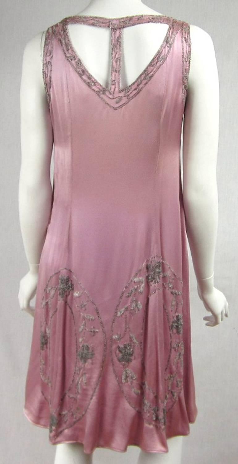 Brown 1920s Pink Silk Dress Hand Beaded 