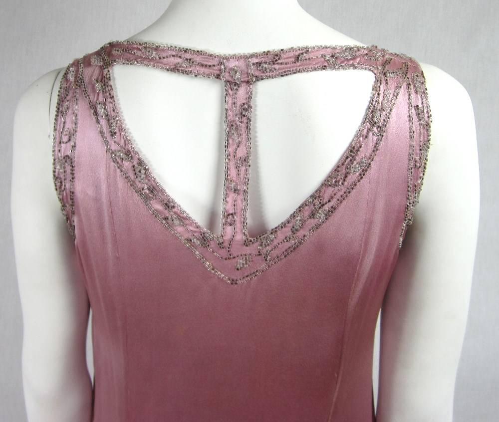 1920s Pink Silk Dress Hand Beaded 