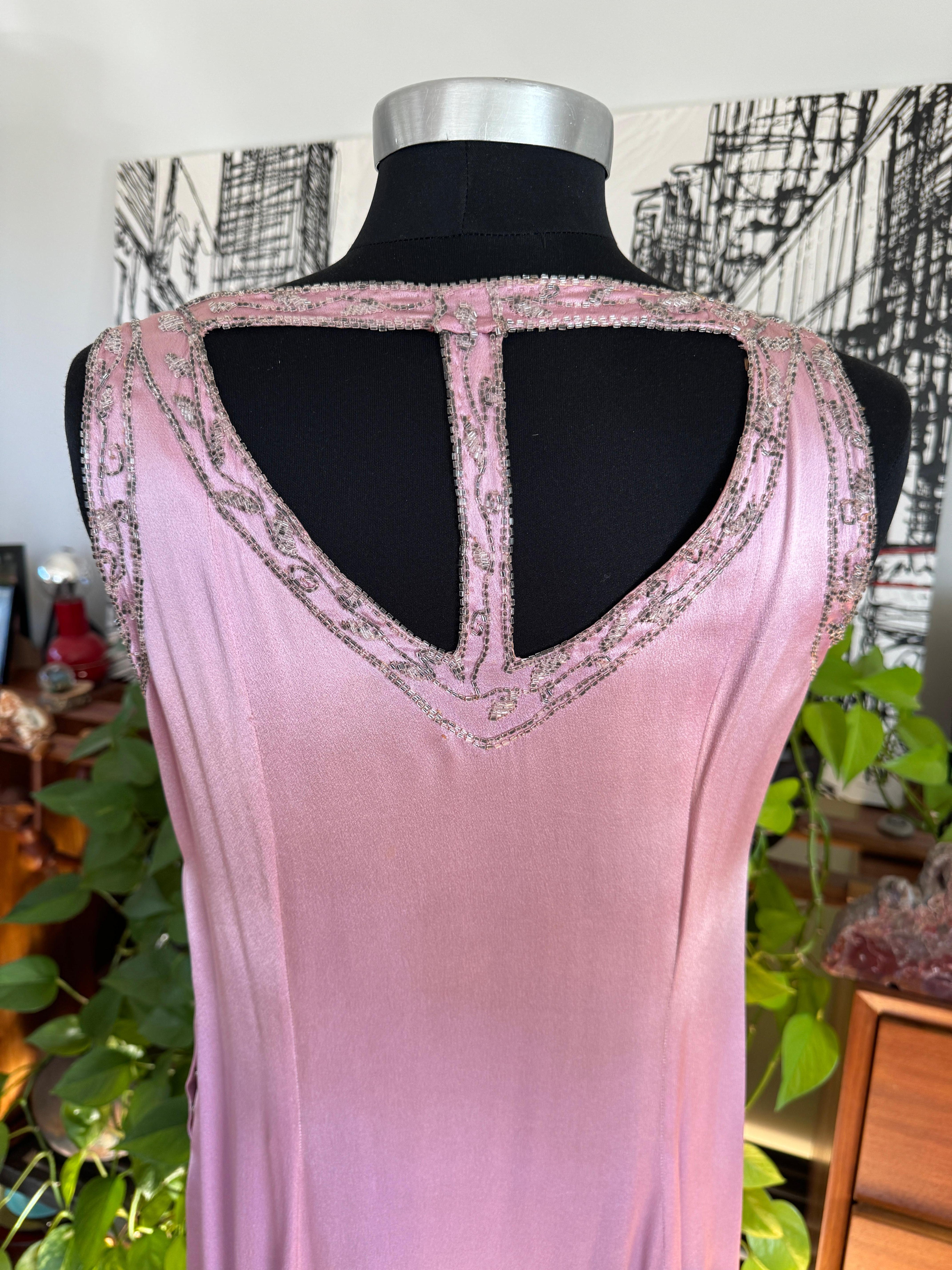 Pink Silk Dress Hand Beaded 