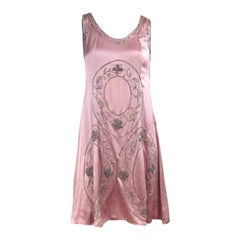Pink Silk Dress Hand Beaded "Gatsby" Flapper Dress 1920s