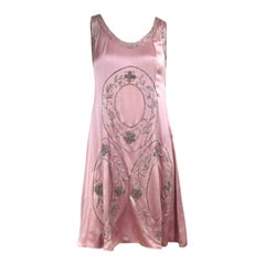 Used 1920s Pink Silk Dress Hand Beaded "Gatsby" Flapper Dress