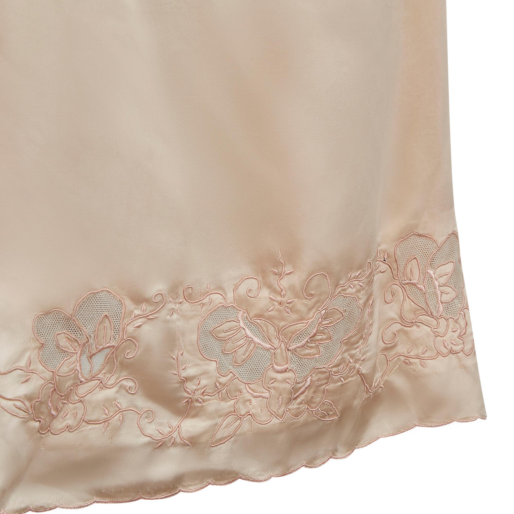 Women's 1920s Pink Silk Slip with Embroidered Moth Motif