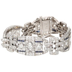 1920s Platinum 15 Carat Diamond and 1 Carat Sapphire Bracelet