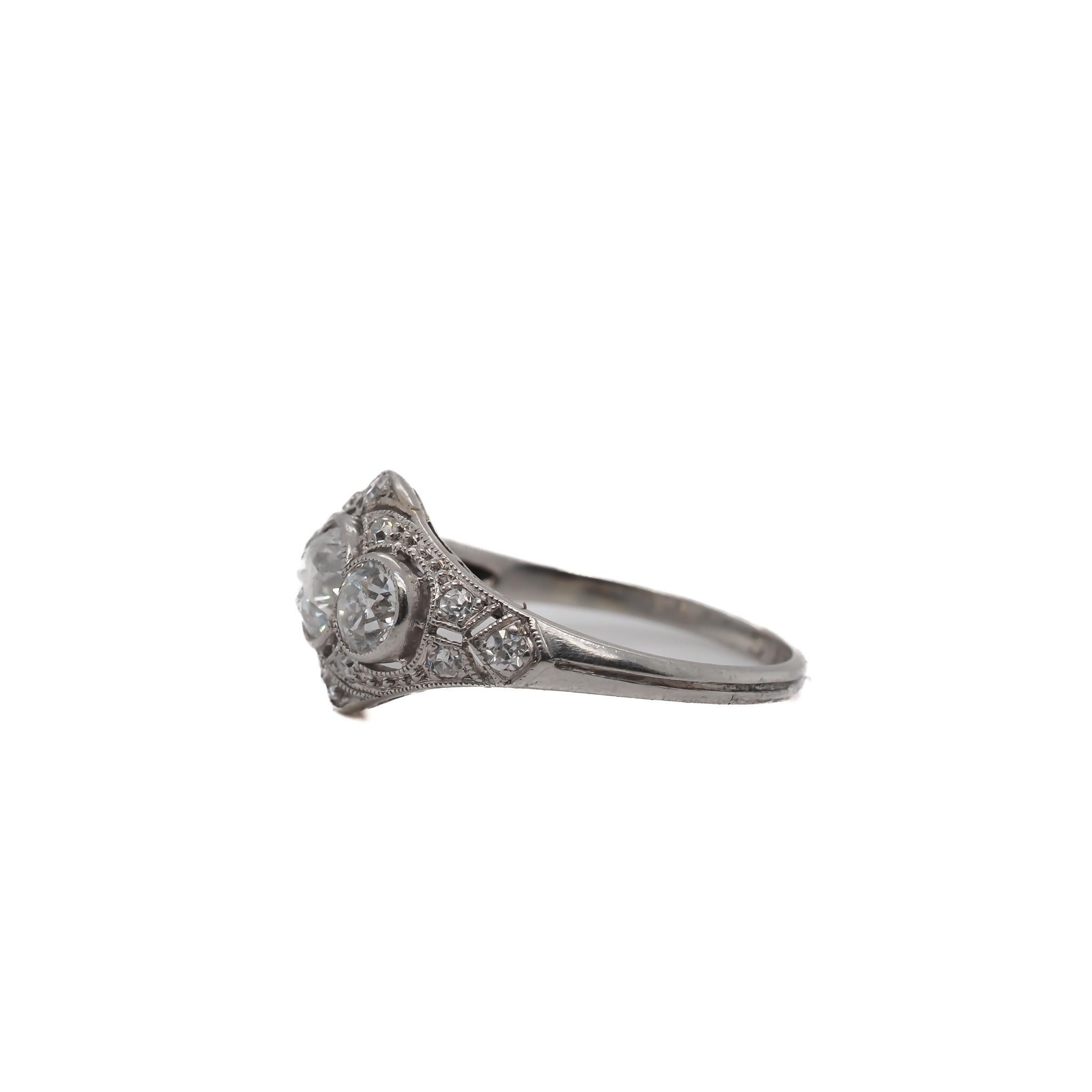 Old European Cut 1920s Platinum 3 Stone Old European Diamond Engagement Ring - VEG#26b For Sale