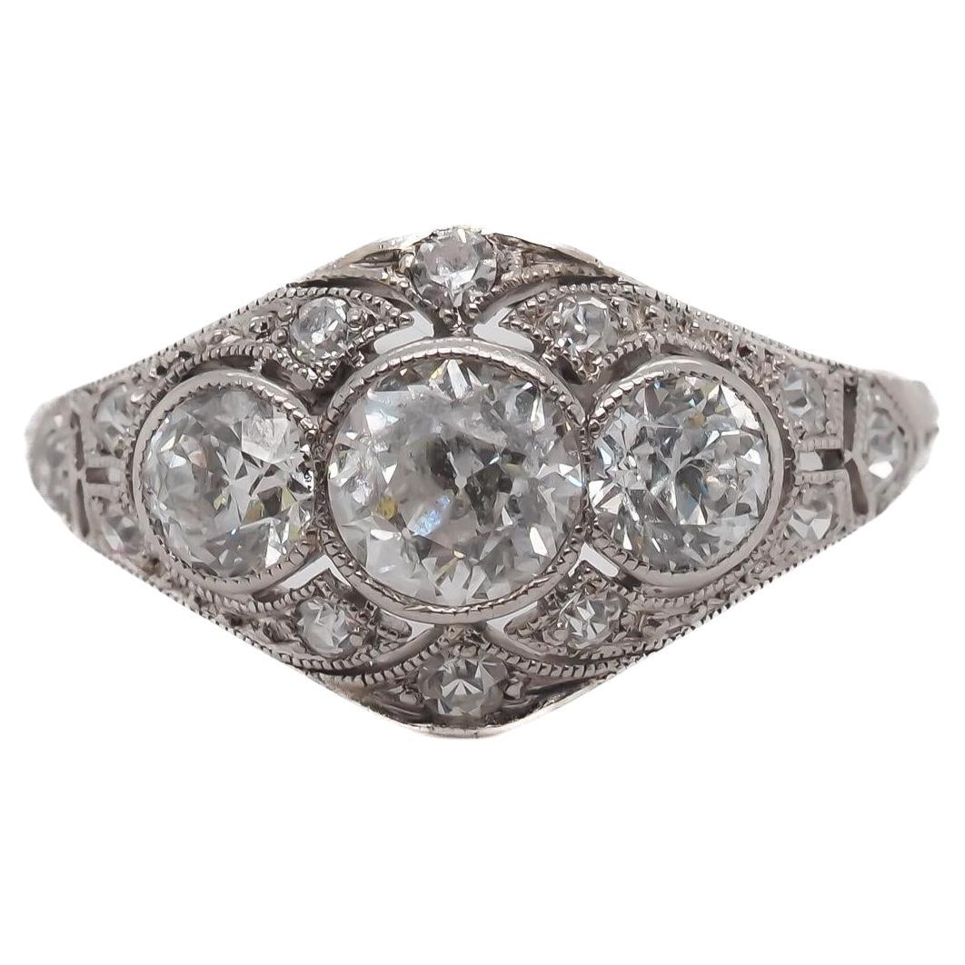 1920s Platinum 3 Stone Old European Diamond Engagement Ring - VEG#26b For Sale
