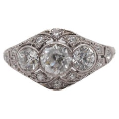 1920s Platinum 3 Stone Old European Diamond Engagement Ring - VEG#26b