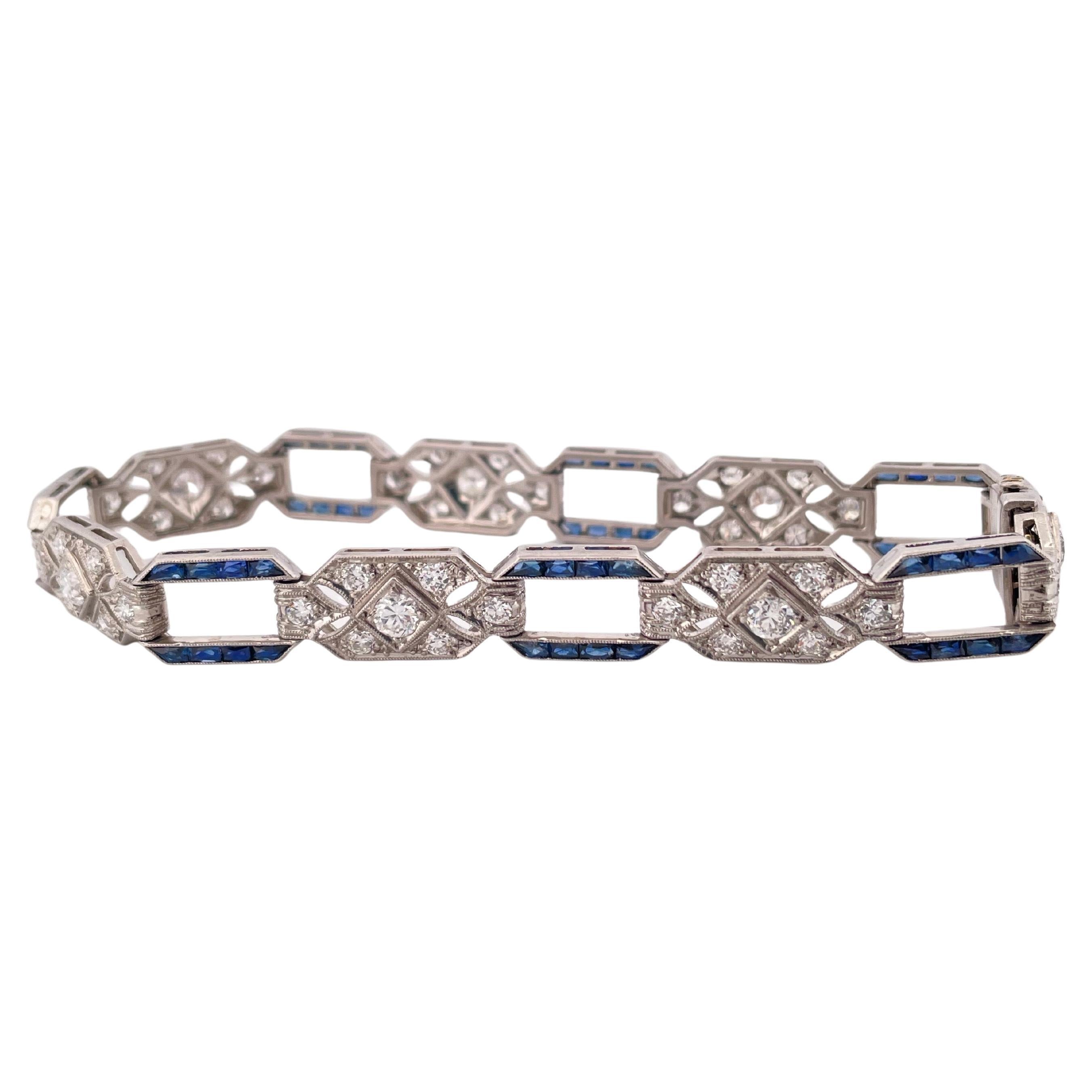 Art déco Bracelet en platine des années 1920 avec 3.00ctw de diamant et 2.00ctw de saphir en vente