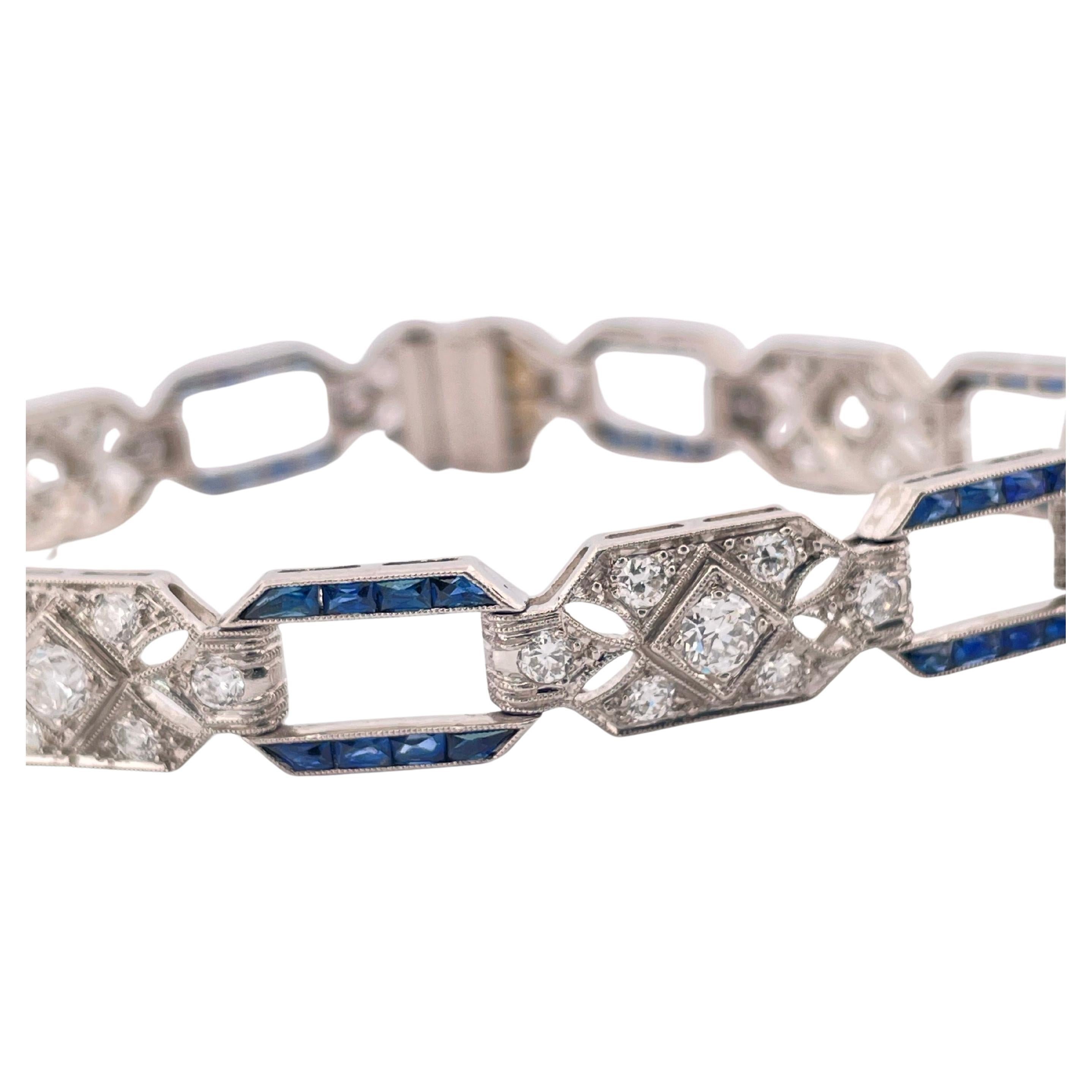 Taille ronde Bracelet en platine des années 1920 avec 3.00ctw de diamant et 2.00ctw de saphir en vente