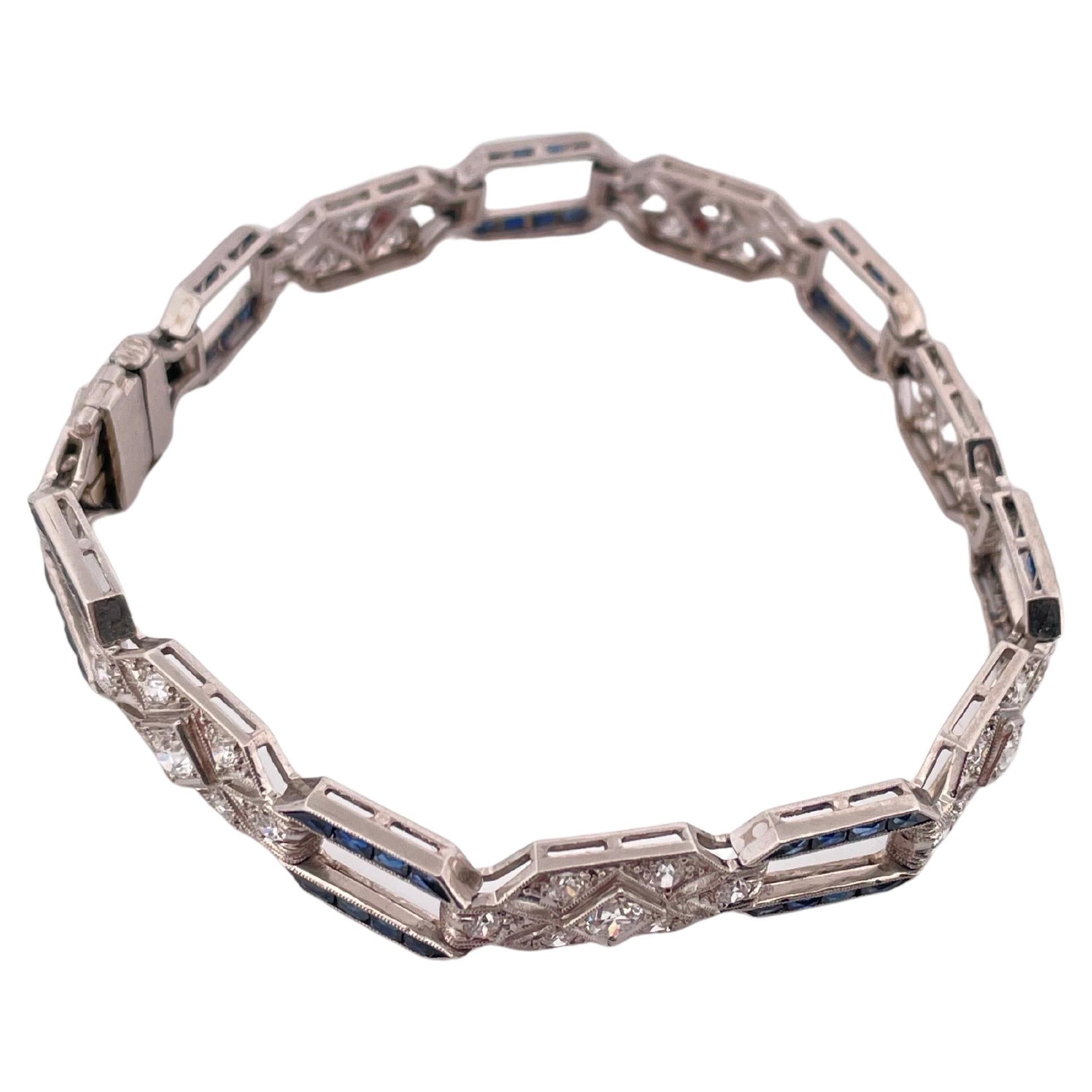 Bracelet en platine des années 1920 avec 3.00ctw de diamant et 2.00ctw de saphir Bon état - En vente à Sewickley, PA