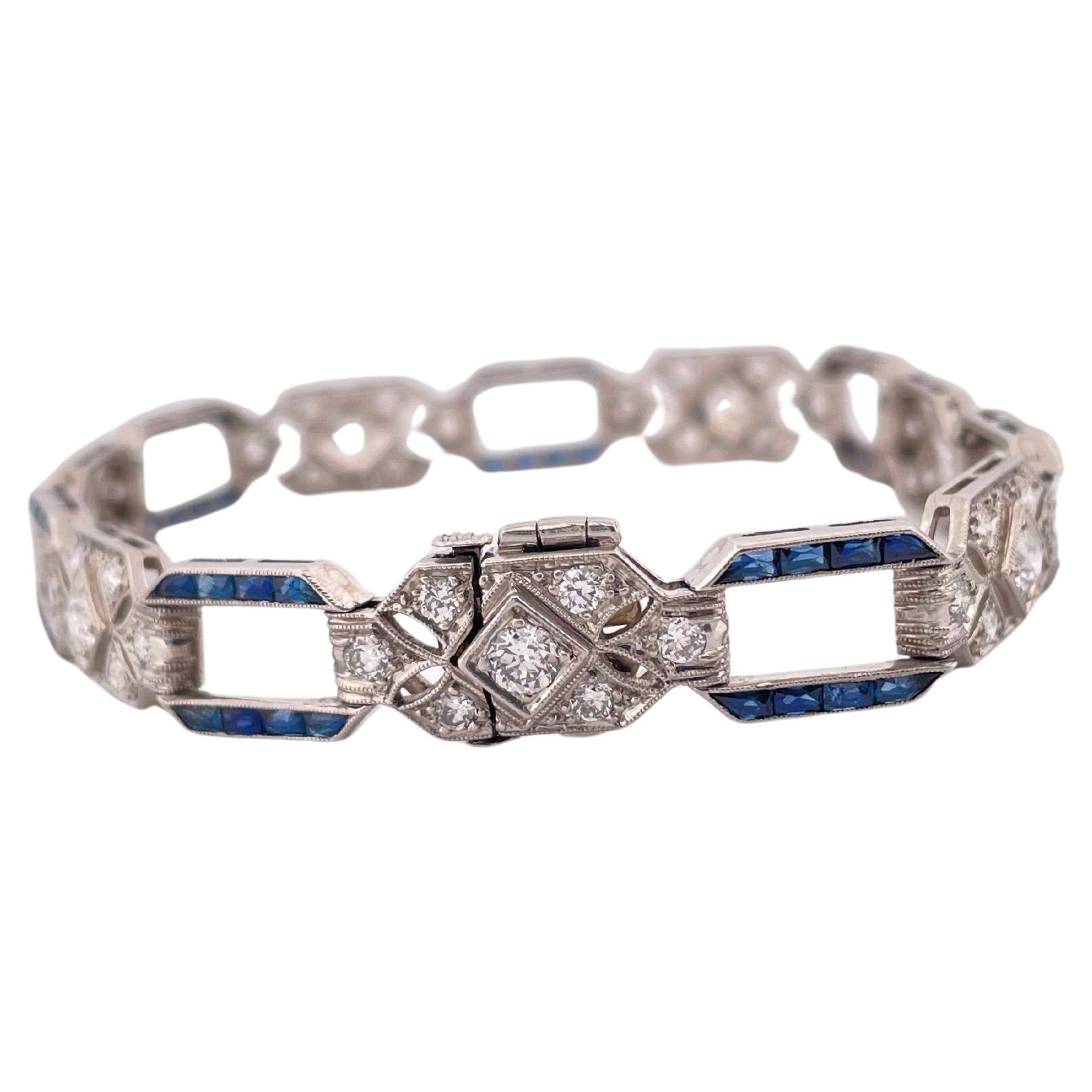 Bracelet en platine des années 1920 avec 3.00ctw de diamant et 2.00ctw de saphir Unisexe en vente
