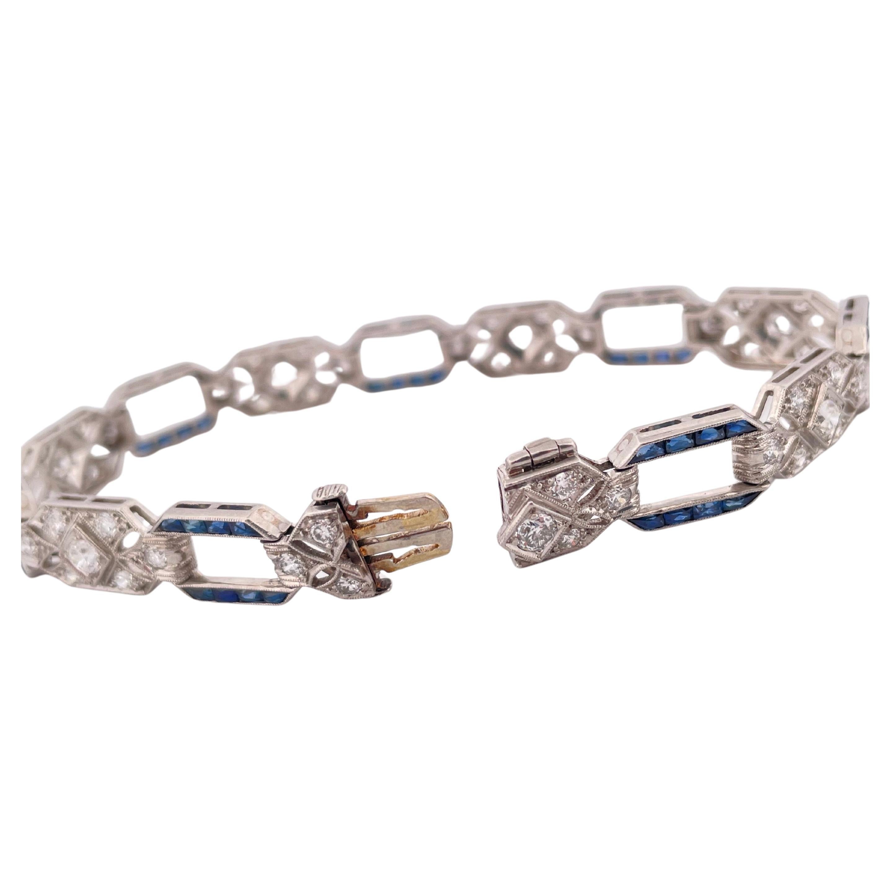 Bracelet en platine des années 1920 avec 3.00ctw de diamant et 2.00ctw de saphir en vente 1