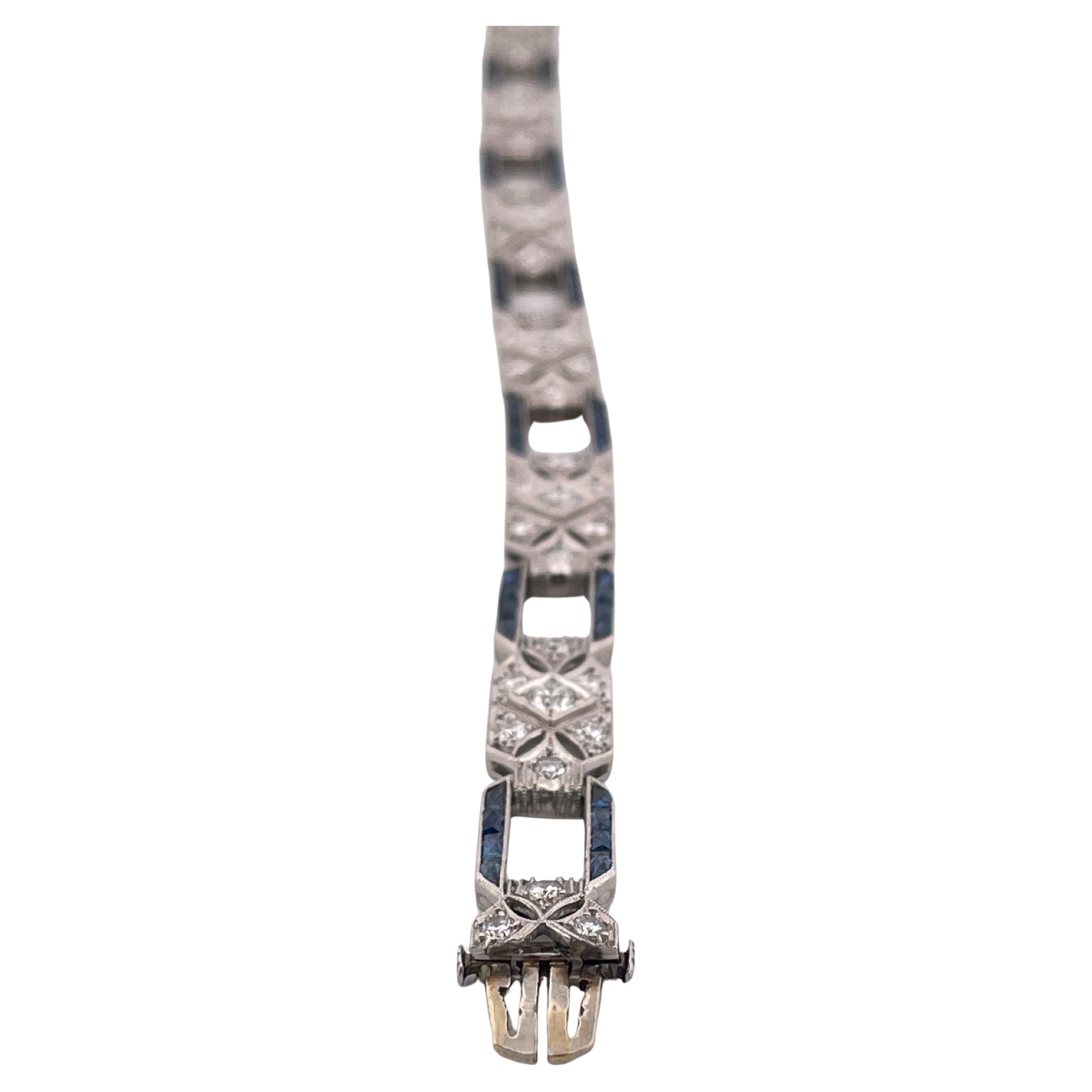 Bracelet en platine des années 1920 avec 3.00ctw de diamant et 2.00ctw de saphir en vente 2