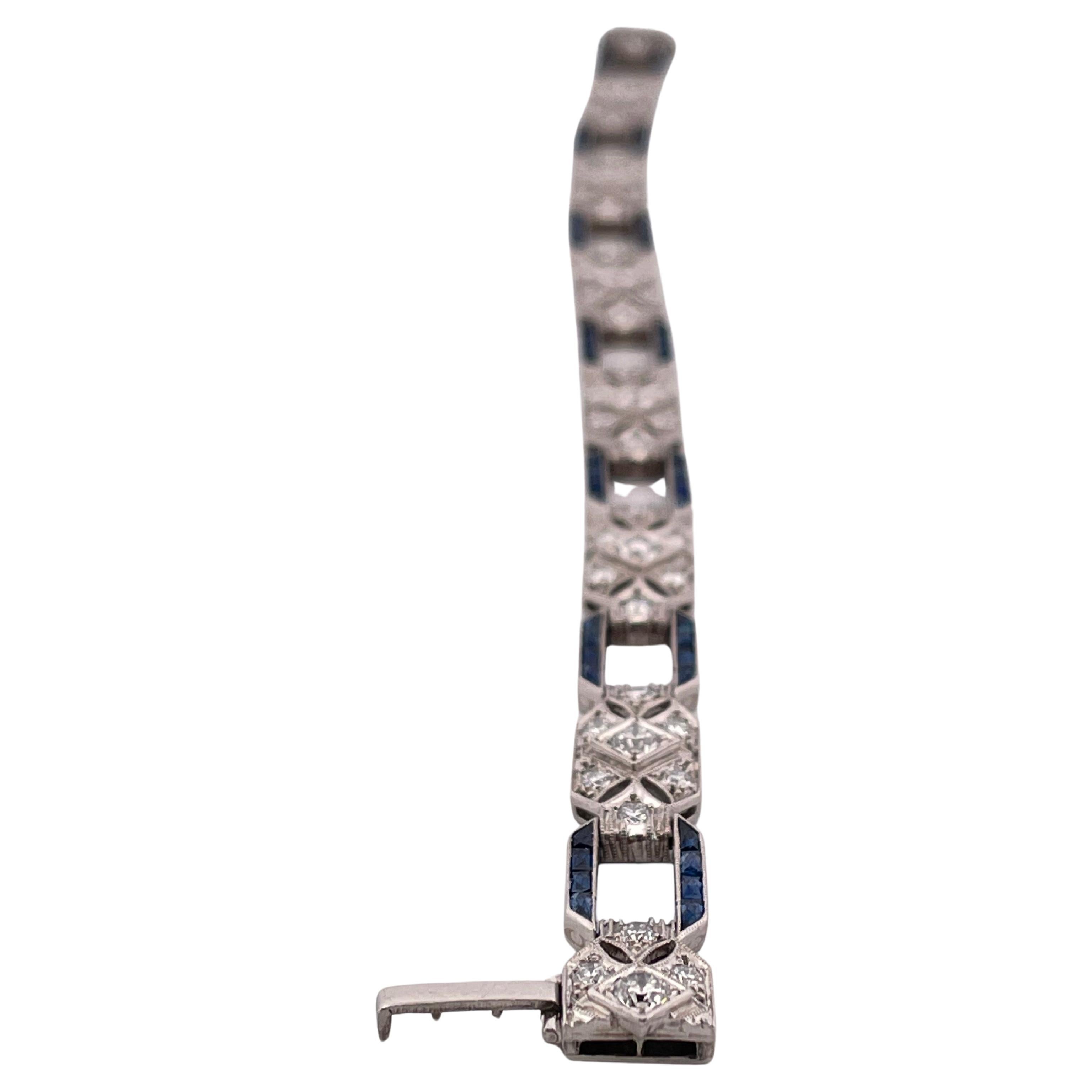 Bracelet en platine des années 1920 avec 3.00ctw de diamant et 2.00ctw de saphir en vente 3