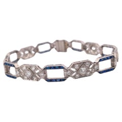Bracelet en platine des années 1920 avec 3.00ctw de diamant et 2.00ctw de saphir
