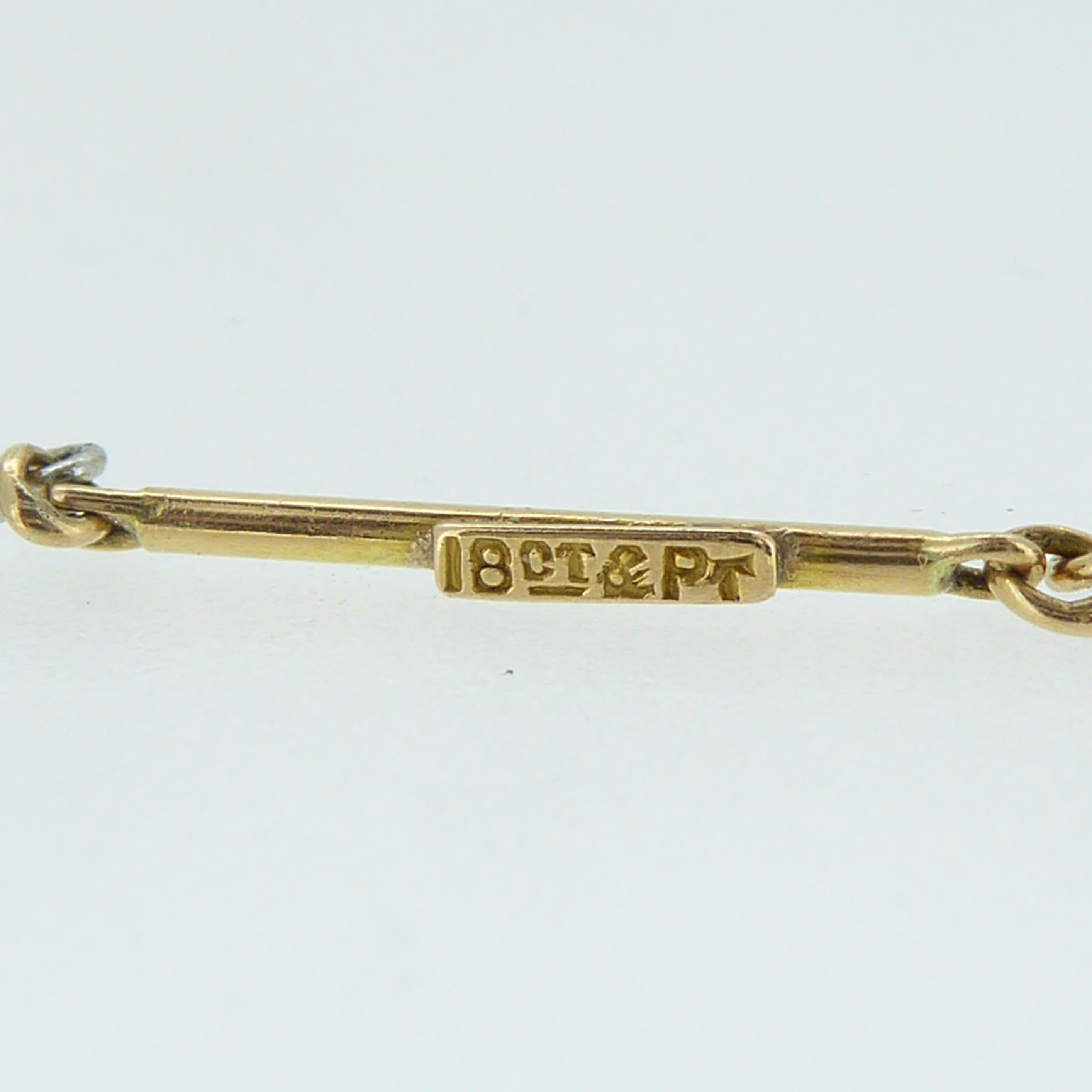 Art Deco 1920s Platinum and Gold Albert Watch Chain Bracelet, Swivel Clip Catch