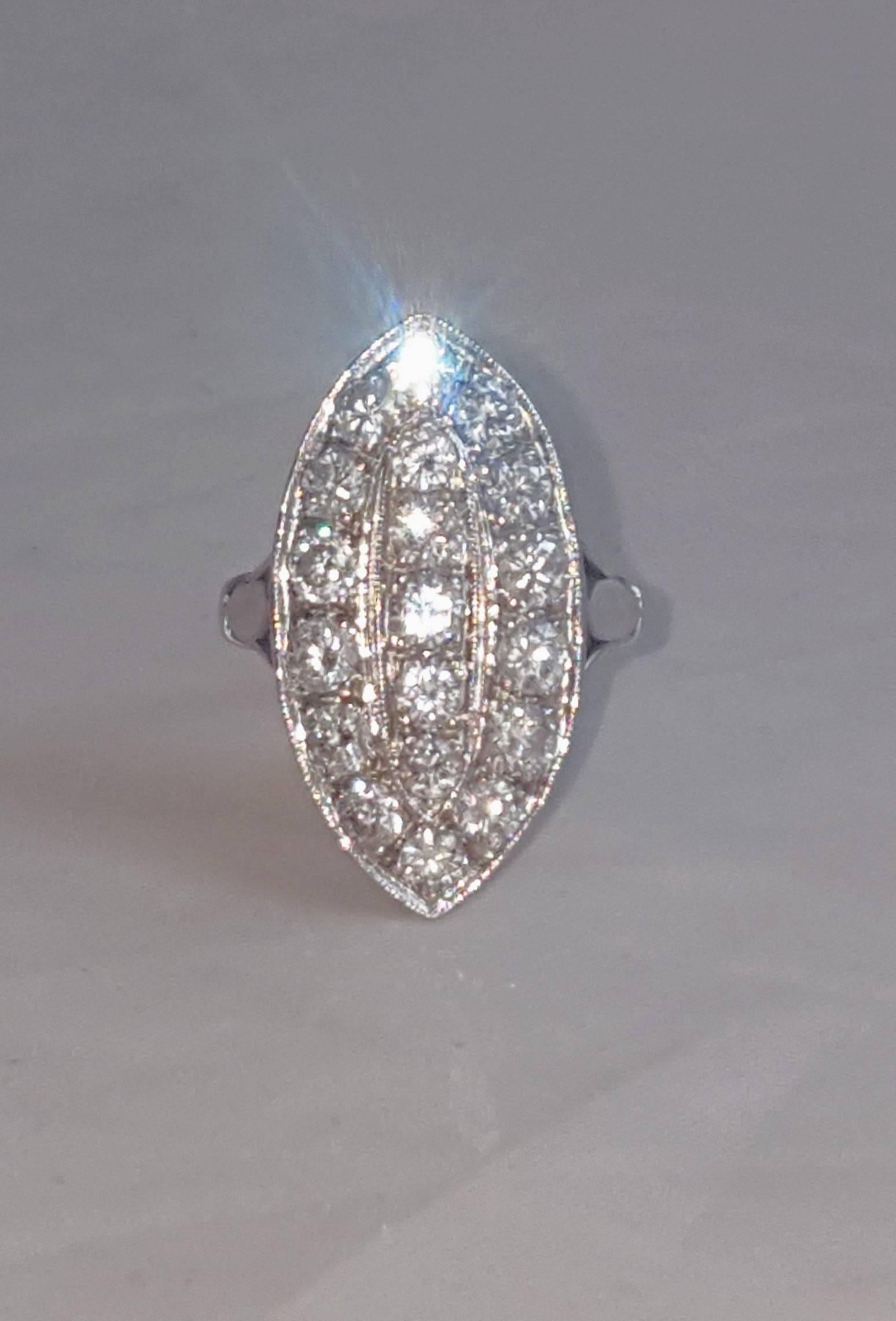 Women's 1920s Platinum Art Deco Diamond Ring For Sale