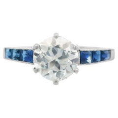 En platine Art déco des années 1920, gravé de saphirs et de diamants  Bague de fiançailles