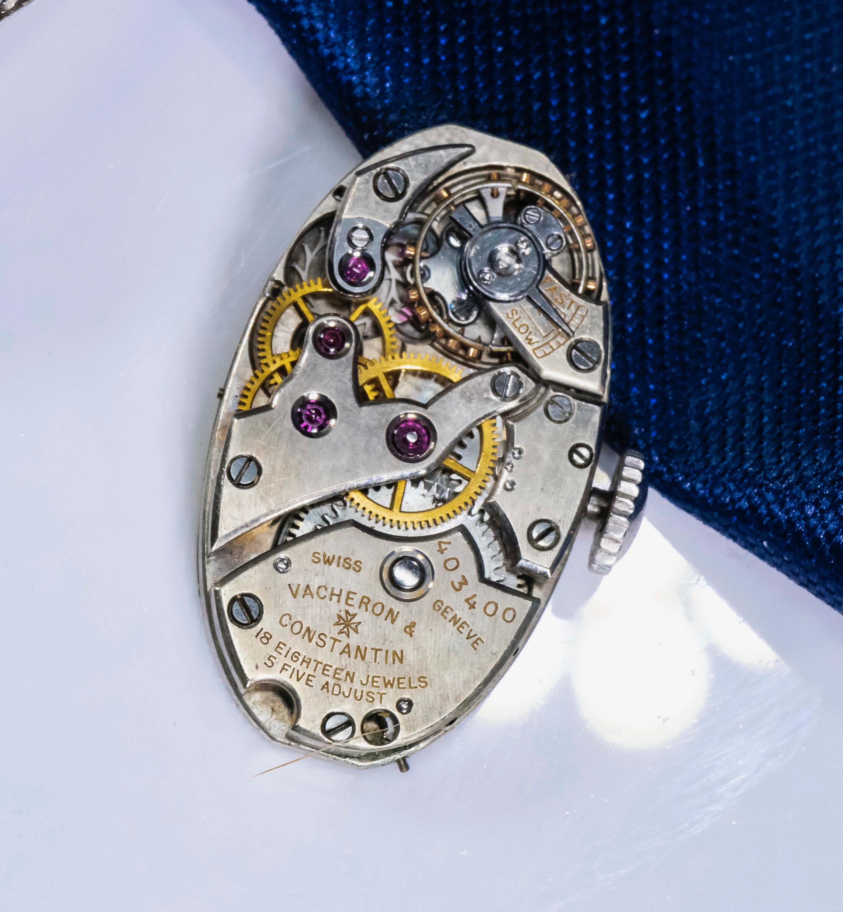 1920s Platinum Art Deco Vacheron Constantin Diamond Set Lapel or Necklace Watch For Sale 2