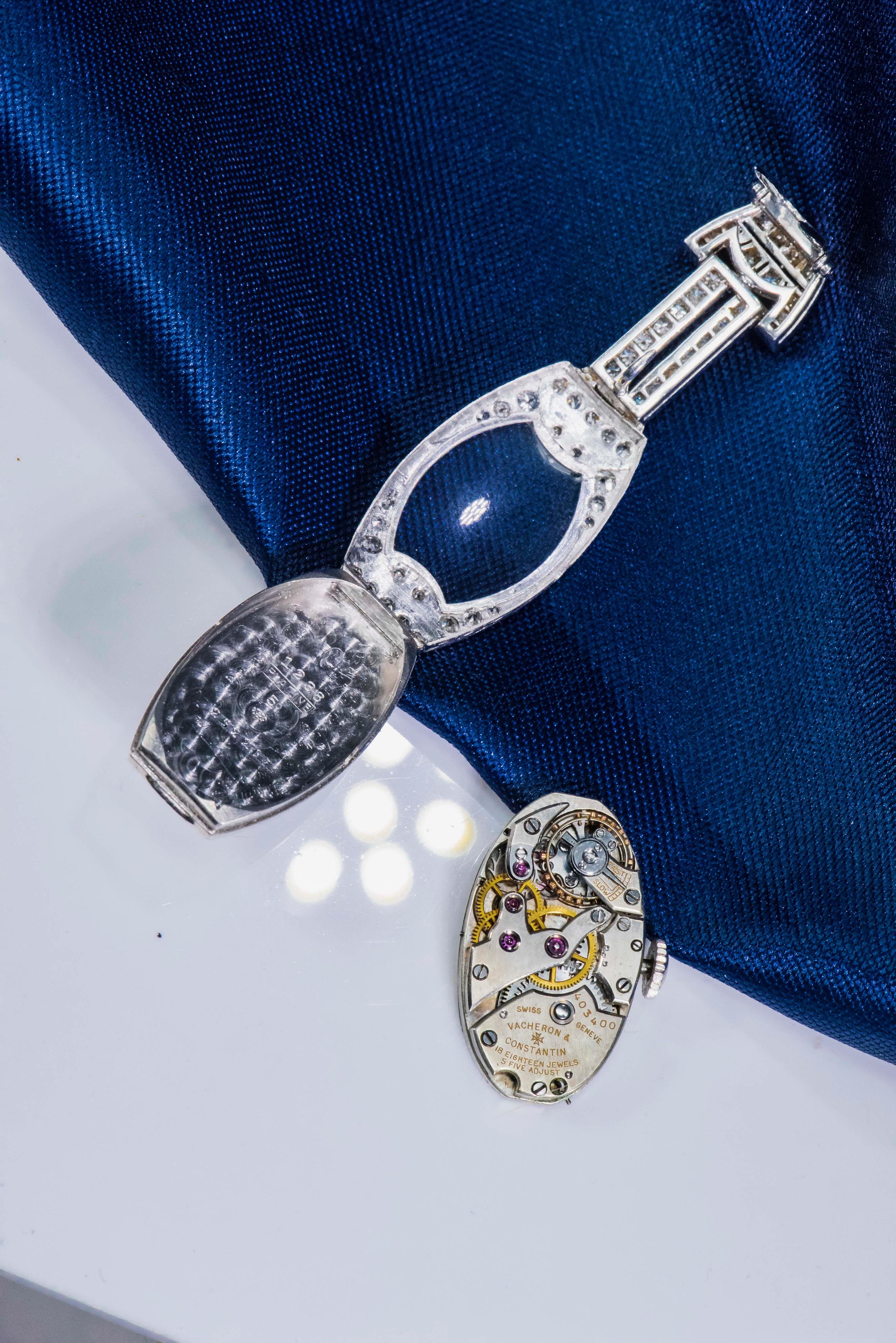 1920s Platinum Art Deco Vacheron Constantin Diamond Set Lapel or Necklace Watch For Sale 3