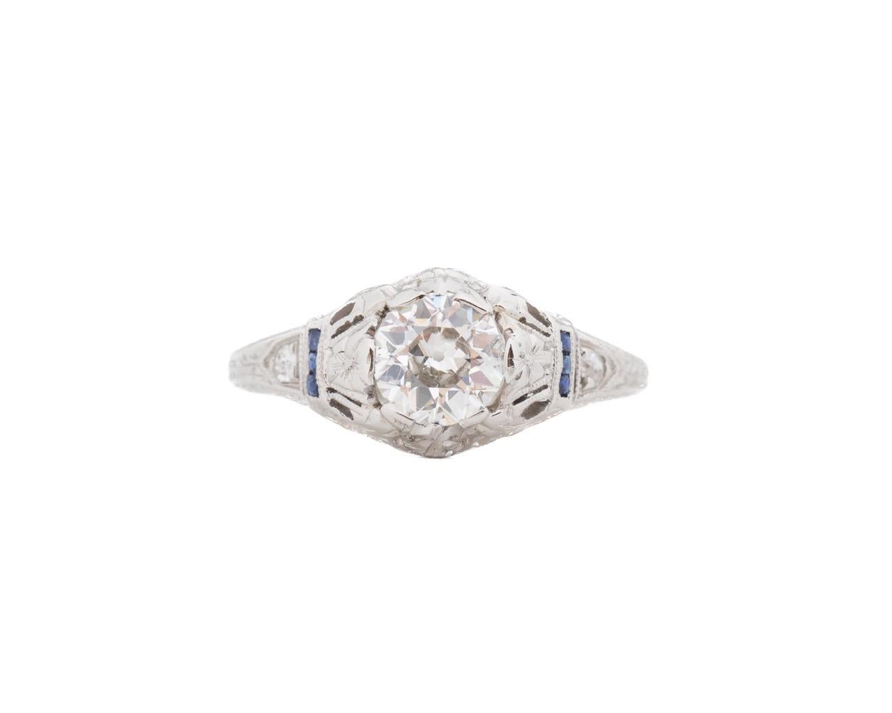 1920er Jahre Platin GIA Alte Europäische Brillant Diamant und Saphir Verlobungsring (Art déco) im Angebot