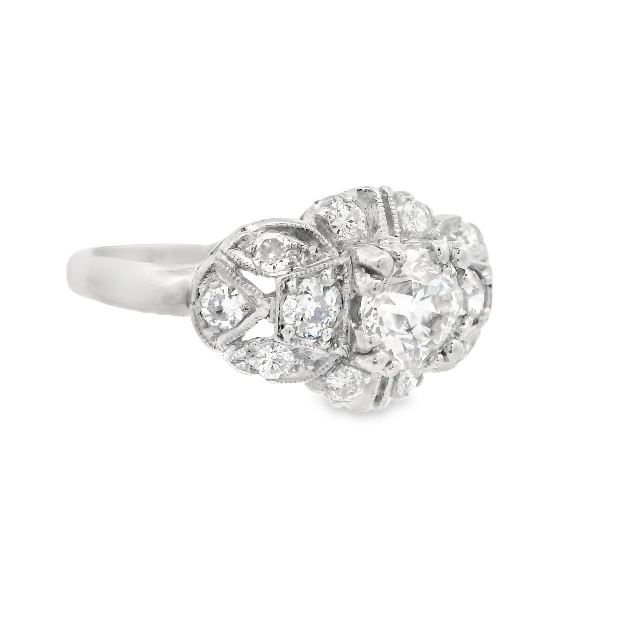 1920s Platinum Old European Cut Diamond Deco Engagement Ring 1 ct+ w/ appraisal In Good Condition For Sale In Lexington, KY