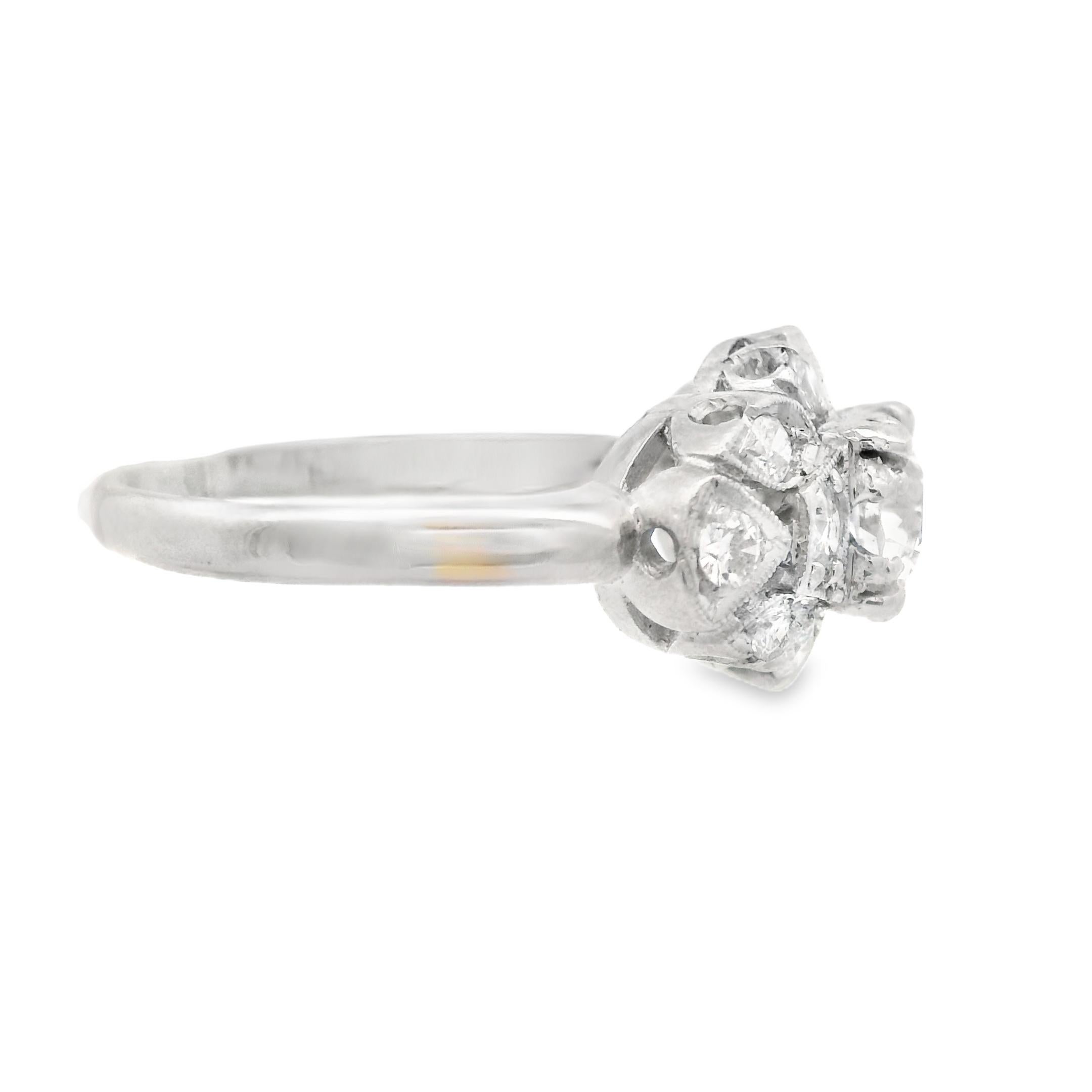 Women's 1920s Platinum Old European Cut Diamond Deco Engagement Ring 1 ct+ w/ appraisal For Sale
