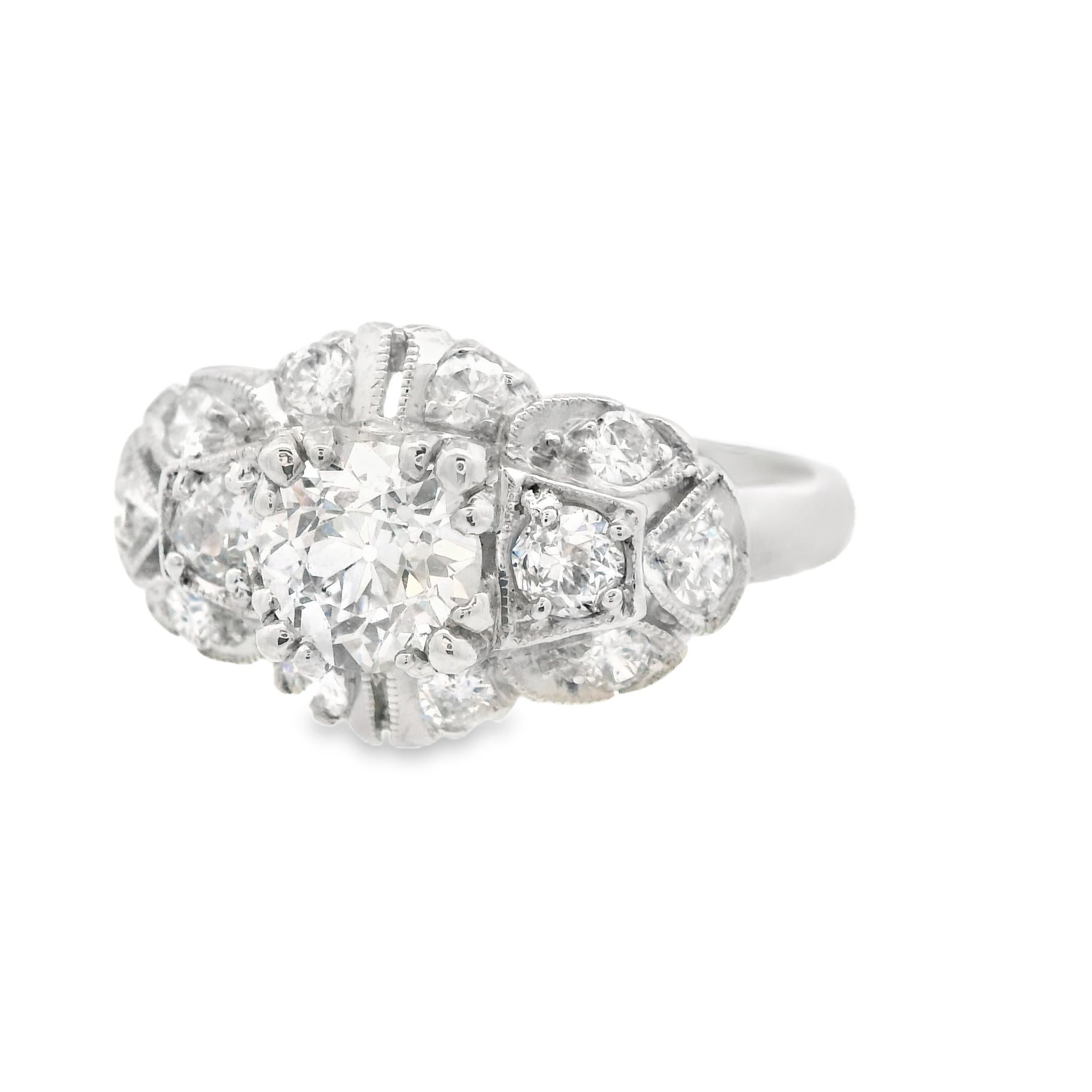 1920s Platinum Old European Cut Diamond Deco Engagement Ring 1 ct+ w/ appraisal For Sale 1