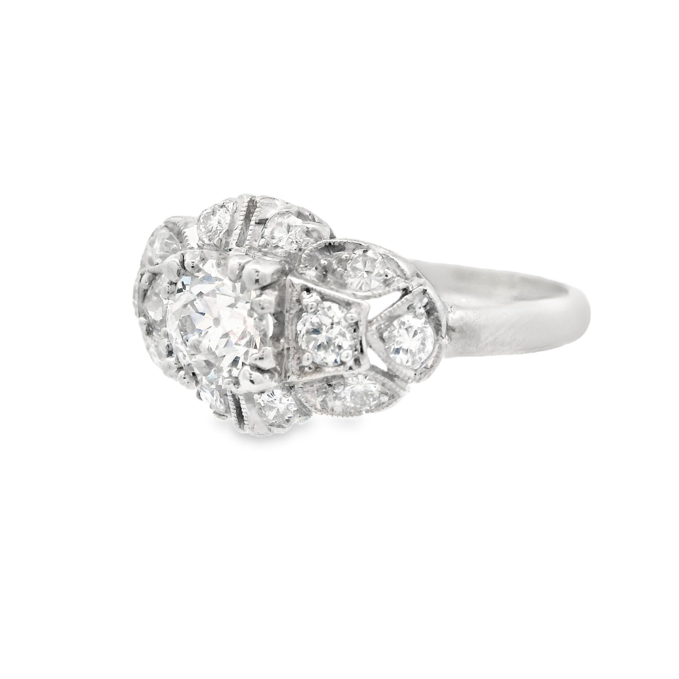 1920s Platinum Old European Cut Diamond Deco Engagement Ring 1 ct+ w/ appraisal For Sale 2