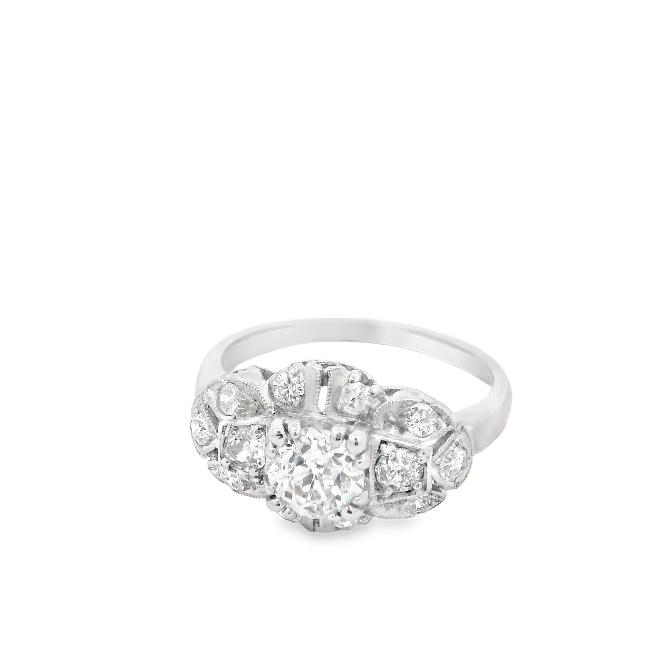 1920s Platinum Old European Cut Diamond Deco Engagement Ring 1 ct+ w/ appraisal For Sale 3