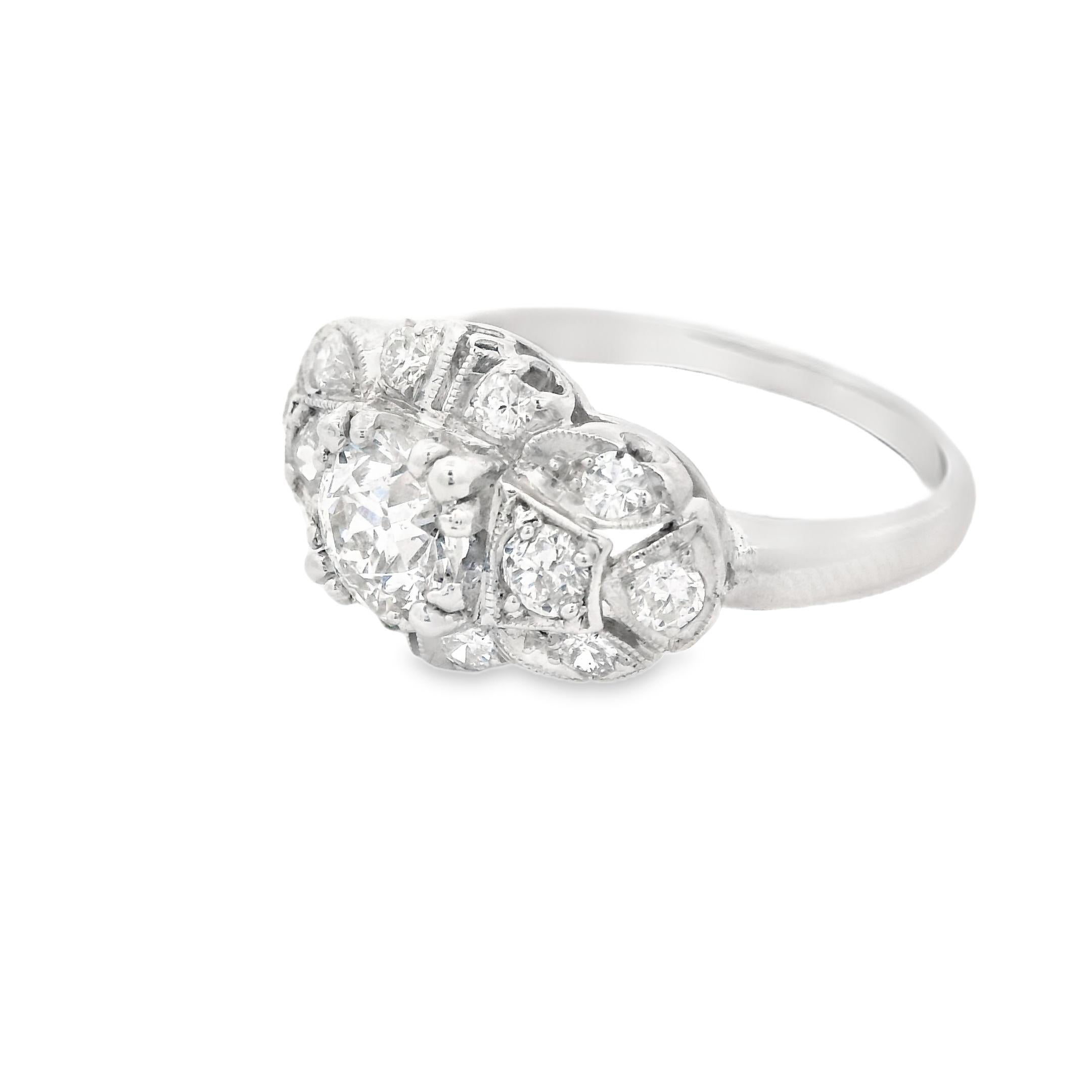 1920s Platinum Old European Cut Diamond Deco Engagement Ring 1 ct+ w/ appraisal For Sale 4