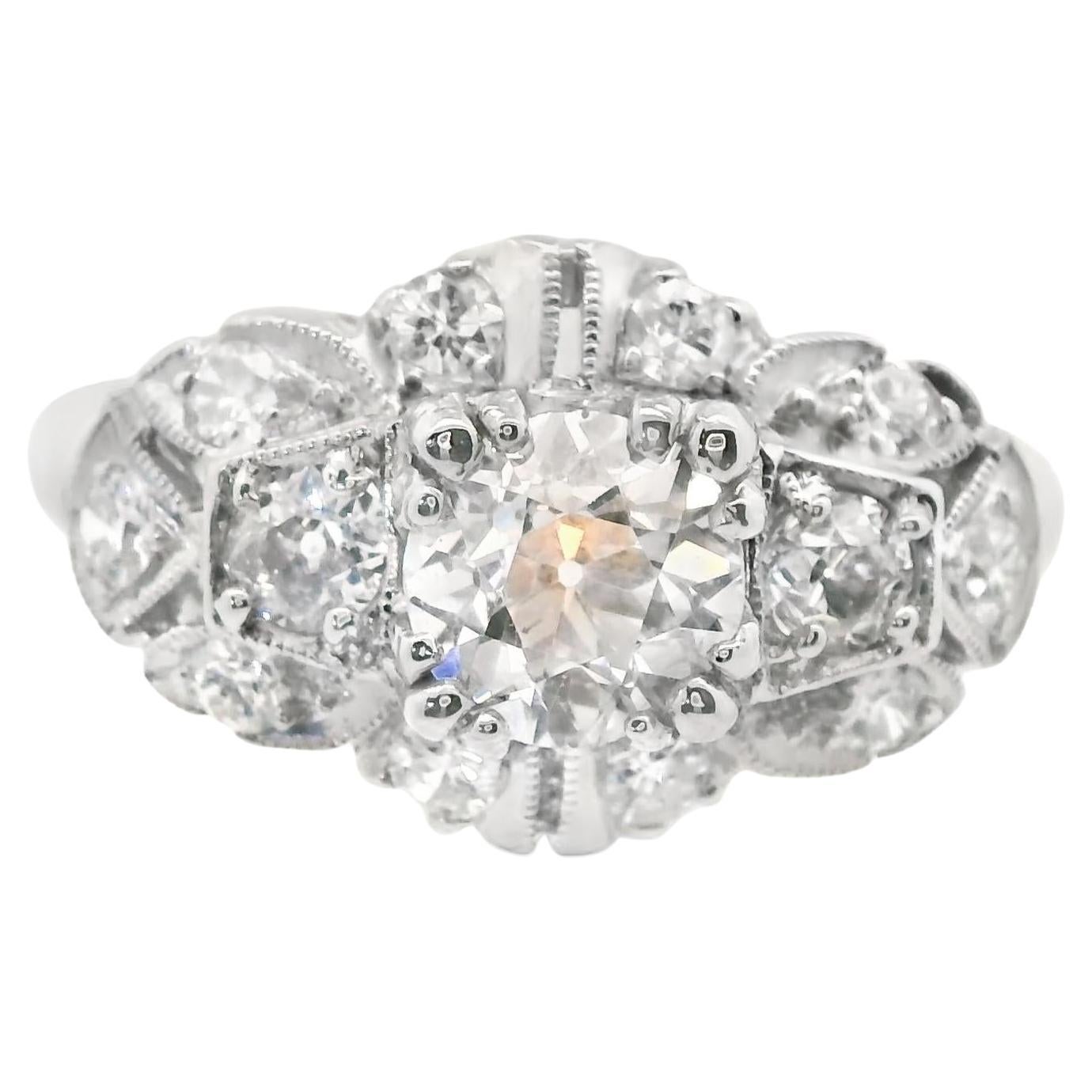 1920s Platinum Old European Cut Diamond Deco Engagement Ring 1 ct+ w/ appraisal