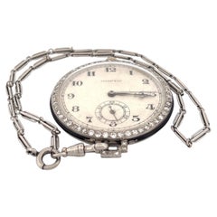 1920s Platinum Tiffany & Co. Diamond Pocket Watch with Chain