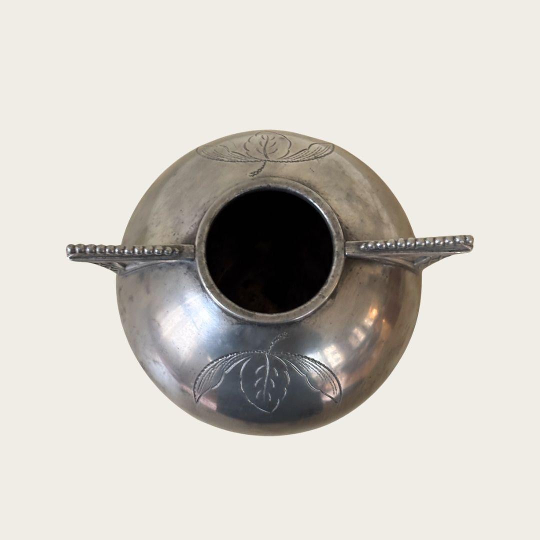 Svedese 1920s Polished Pewter Globe Vase by Svenskt Tenn with Beaded Handle Details in vendita