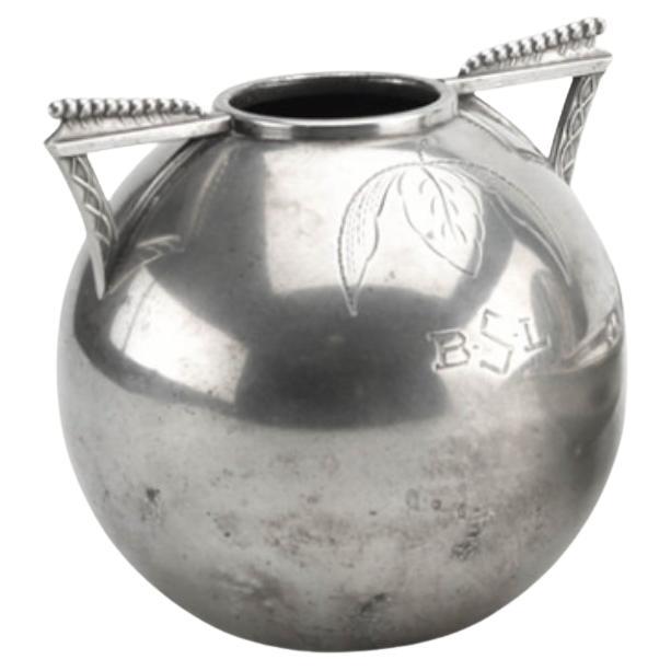 1920s Polished Pewter Globe Vase by Svenskt Tenn with Beaded Handle Details in vendita