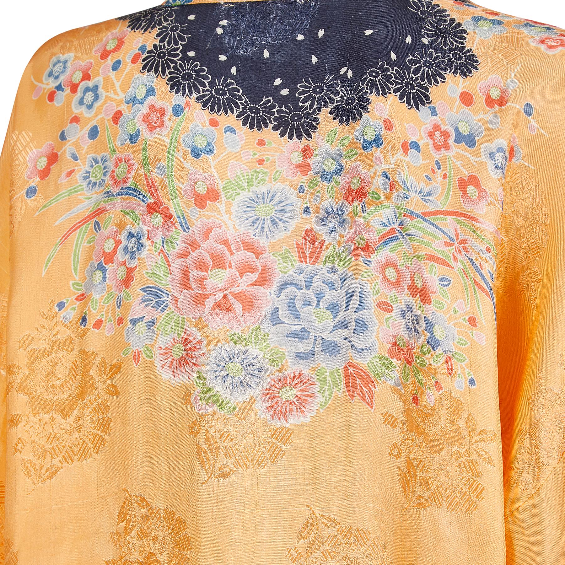 Orange 1920s Pongee Silk Satsuma Dressing Robe Gown