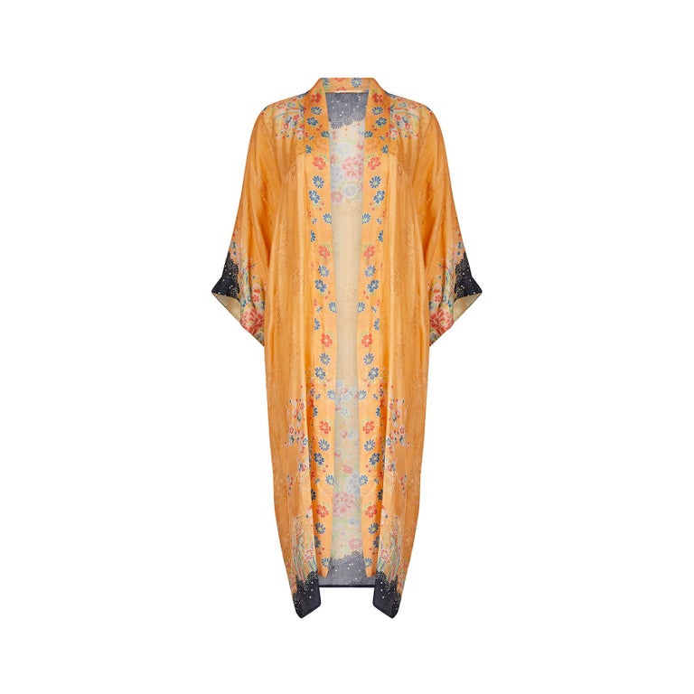 Women's 1920s Pongee Silk Satsuma Dressing Robe Gown For Sale