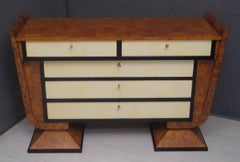 1920s Poplar Wood and Parchment Art Deco Italian Chest of Drawers